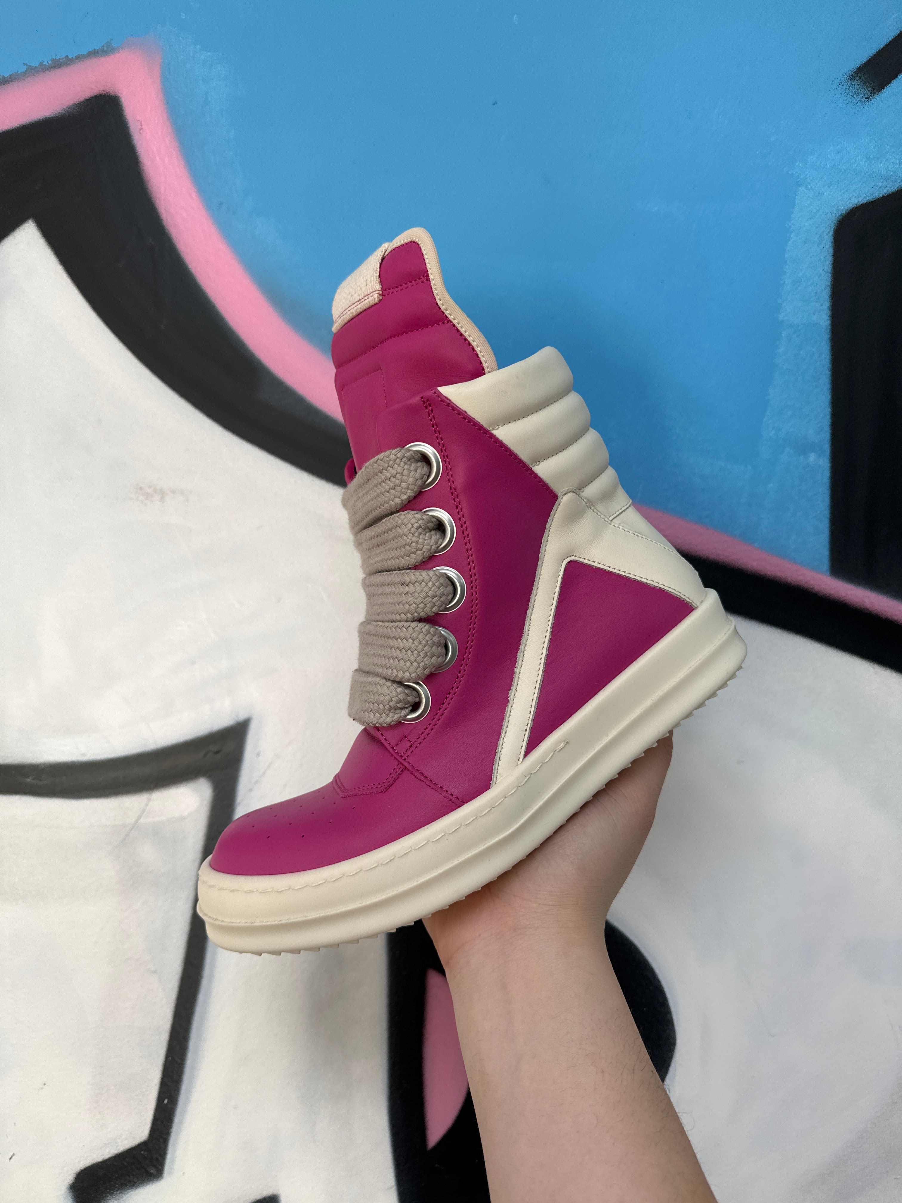 Rick Owens Hot Pink Jumbo Lace Geobasket Sneakers