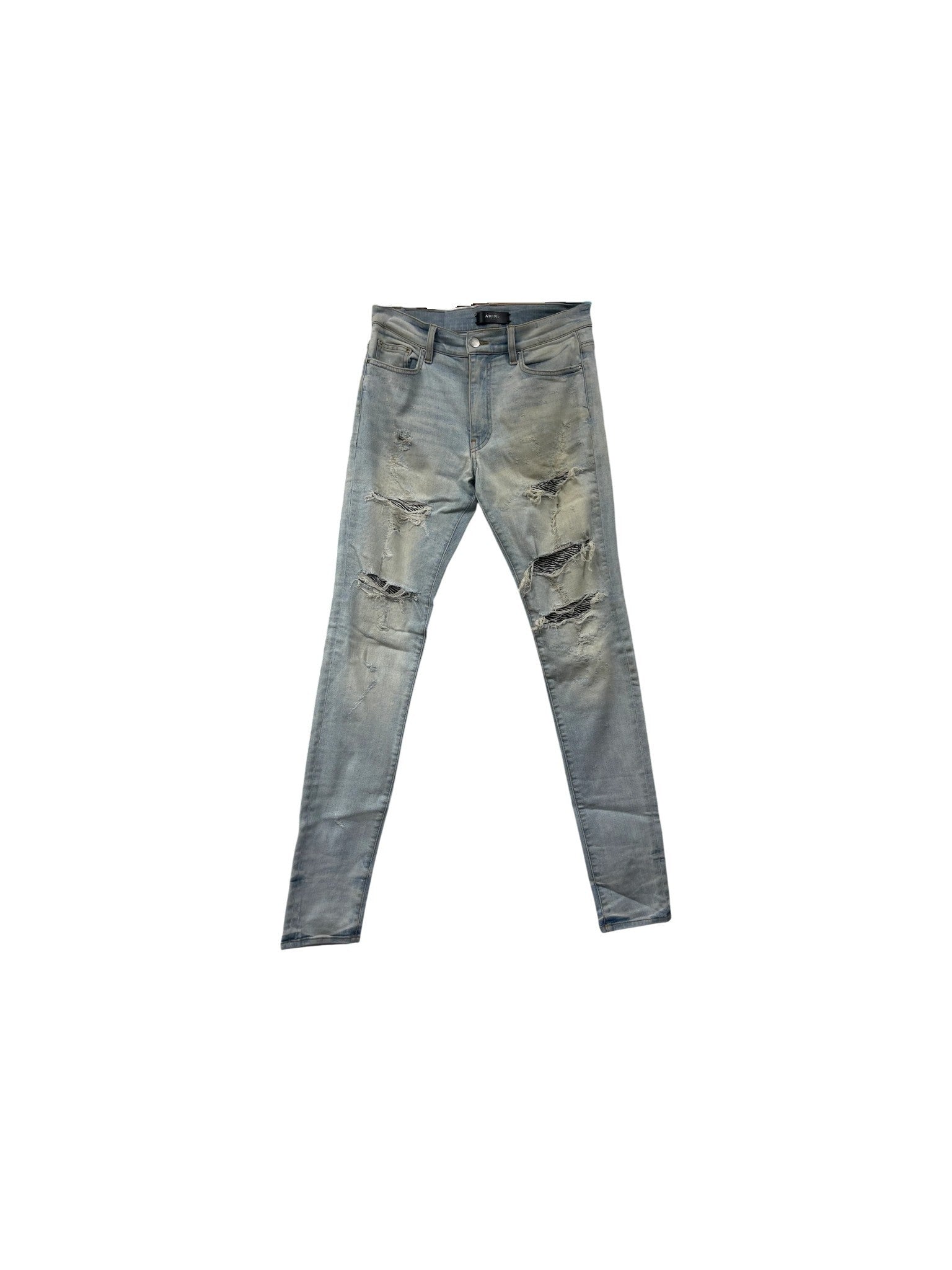 Amiri Zebra Crystal Thrasher Patch (Zipper) Light Wash Jeans