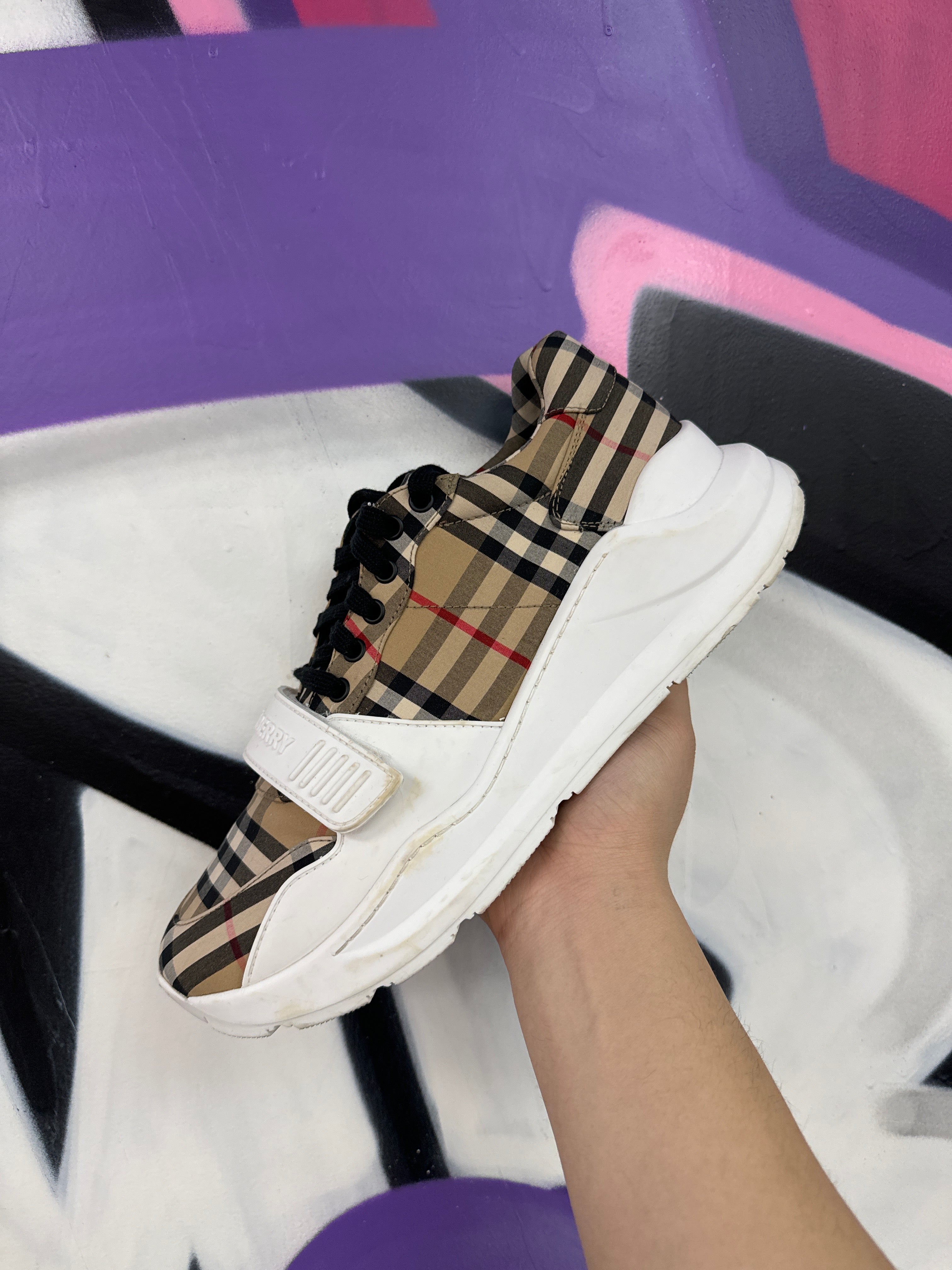 Burberry Plaid Monogram Strap Sneakers
