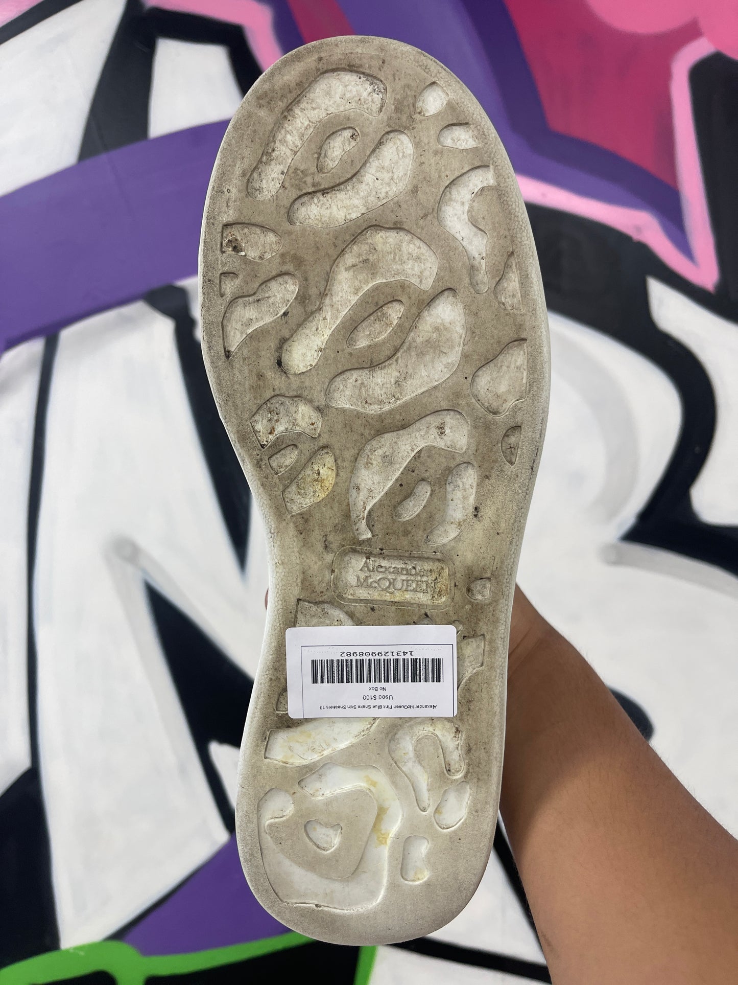 Alexander McQueen Pink Blue Snake Skin Sneakers Used No Box