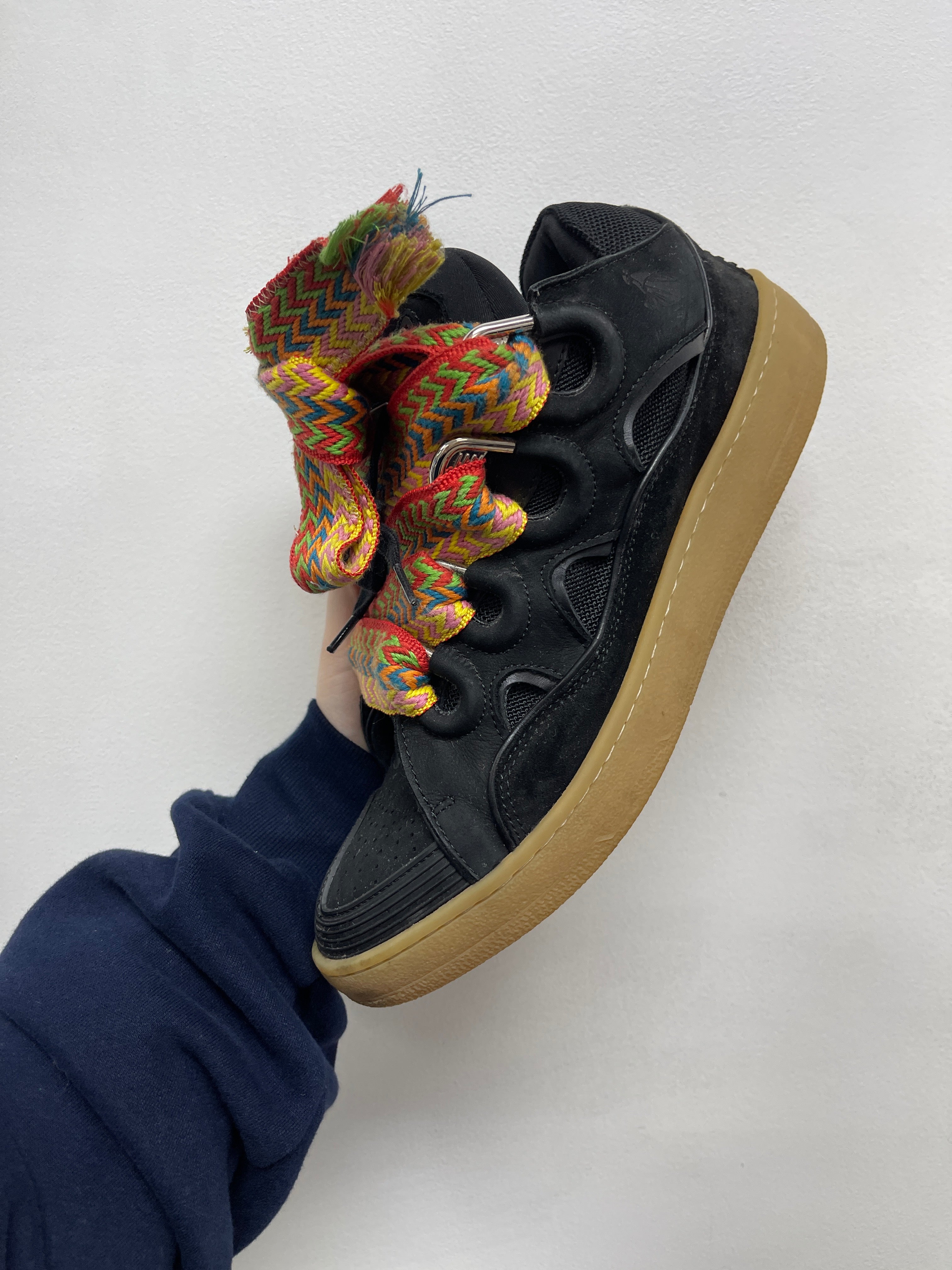 Lanvin Curb Black Gum Multi Lace Sneakers