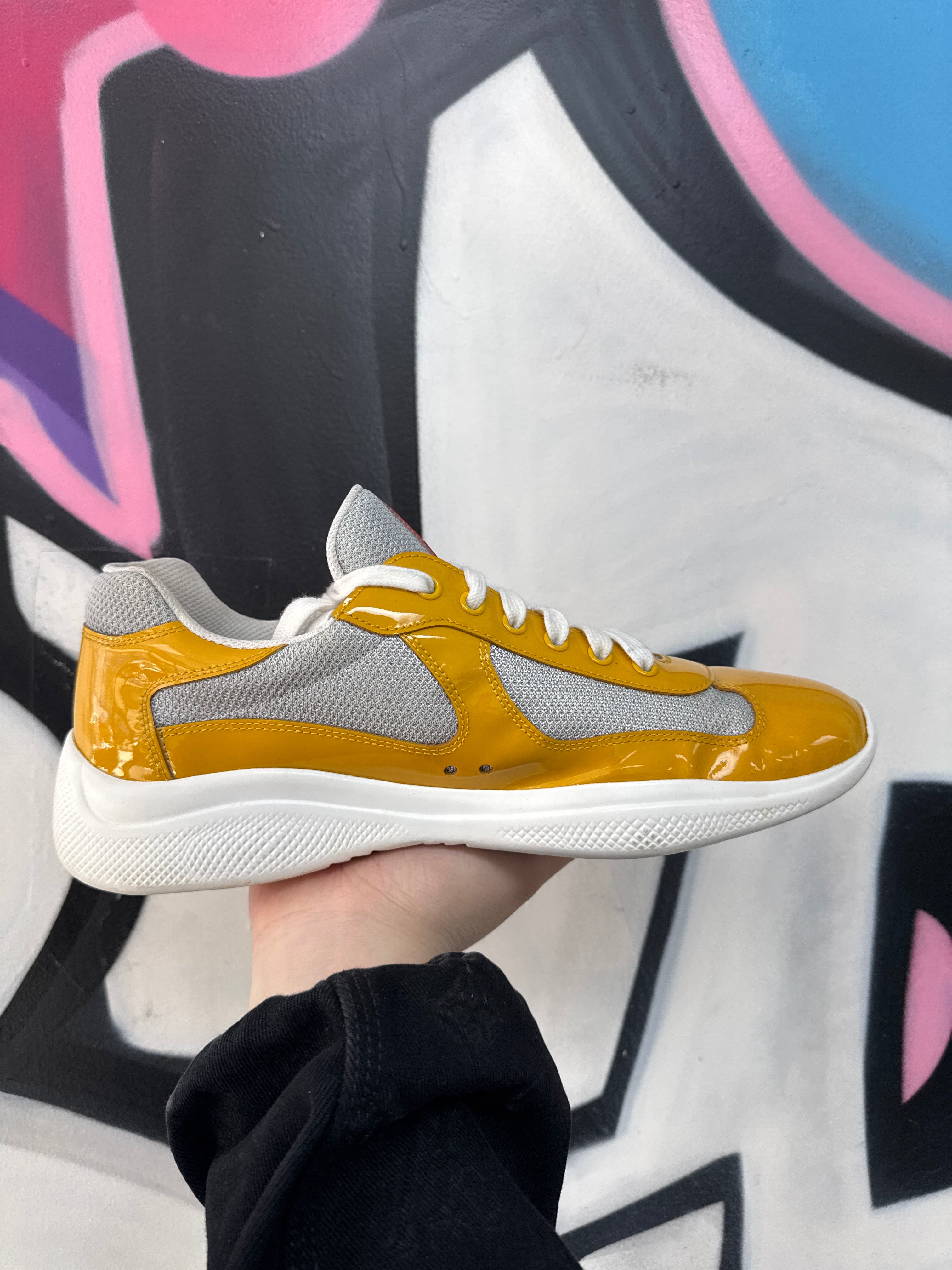 Prada Yellow Patent Cup Sneakers