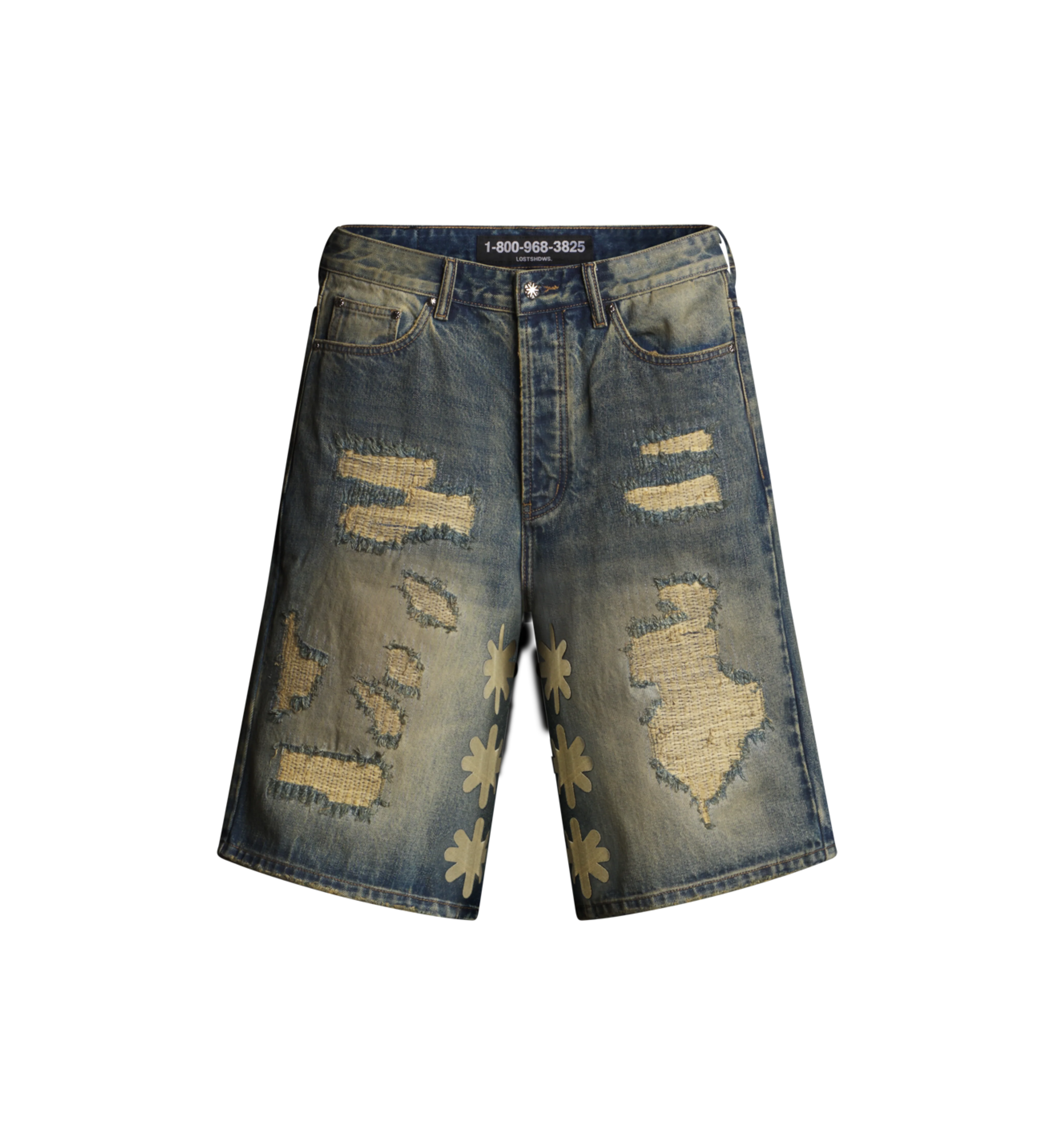 LOST SHDWS DSTRY Denim Blue & Bone Shorts