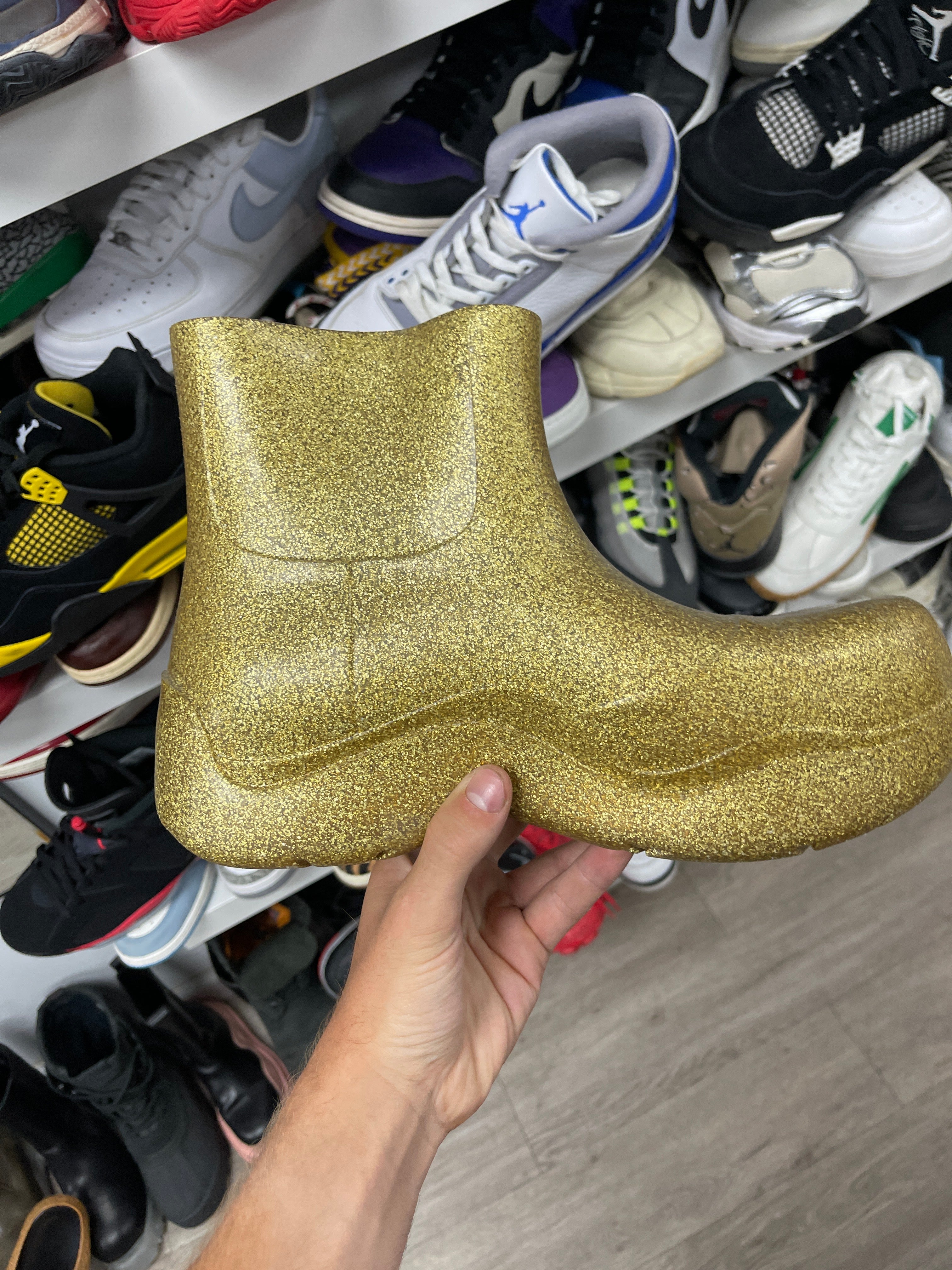 Bottega Veneta Gold Sparkle Rubber Boots Sneakers
