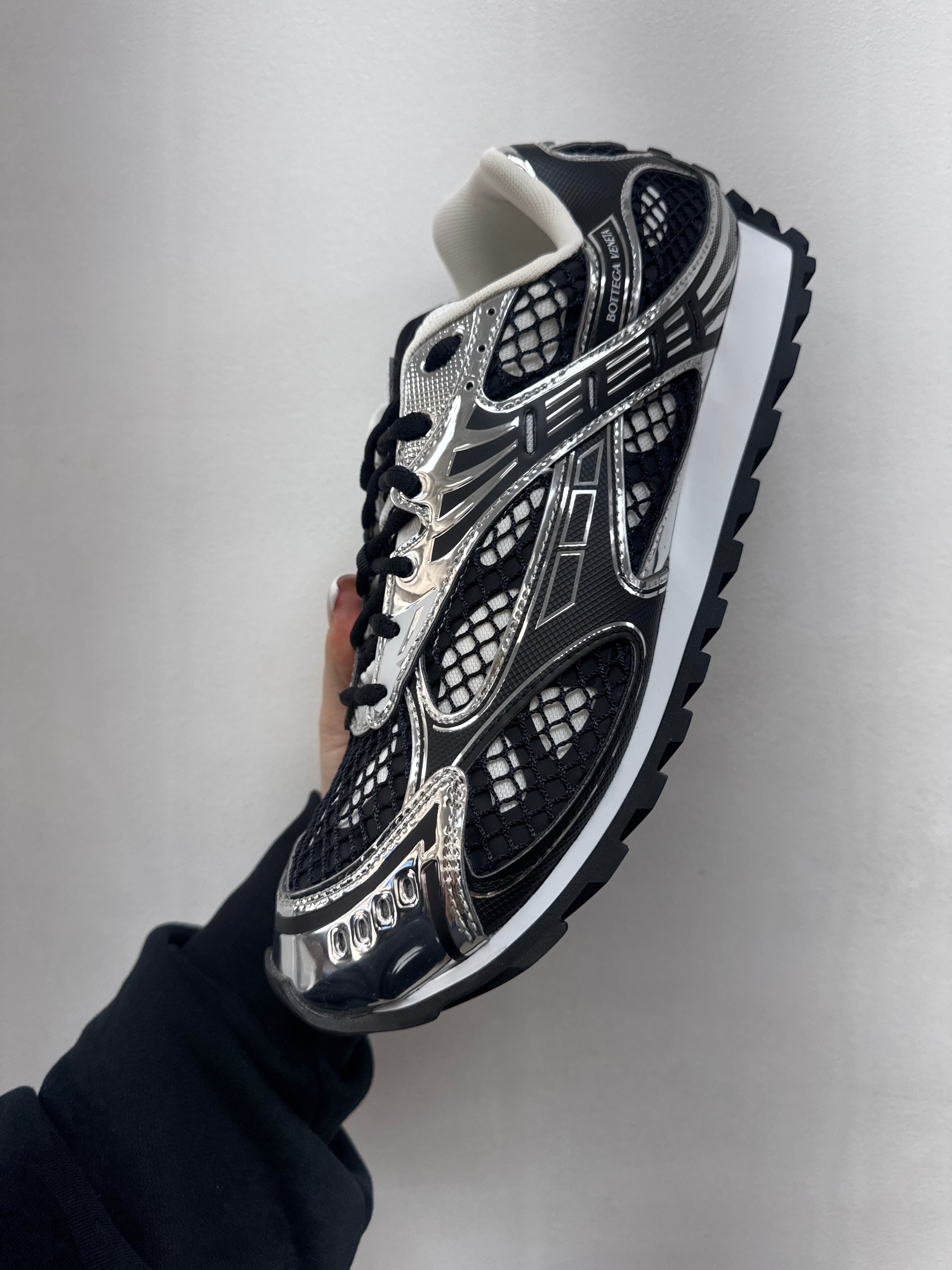 Bottega Veneta Black Silver Orbit Sneakers