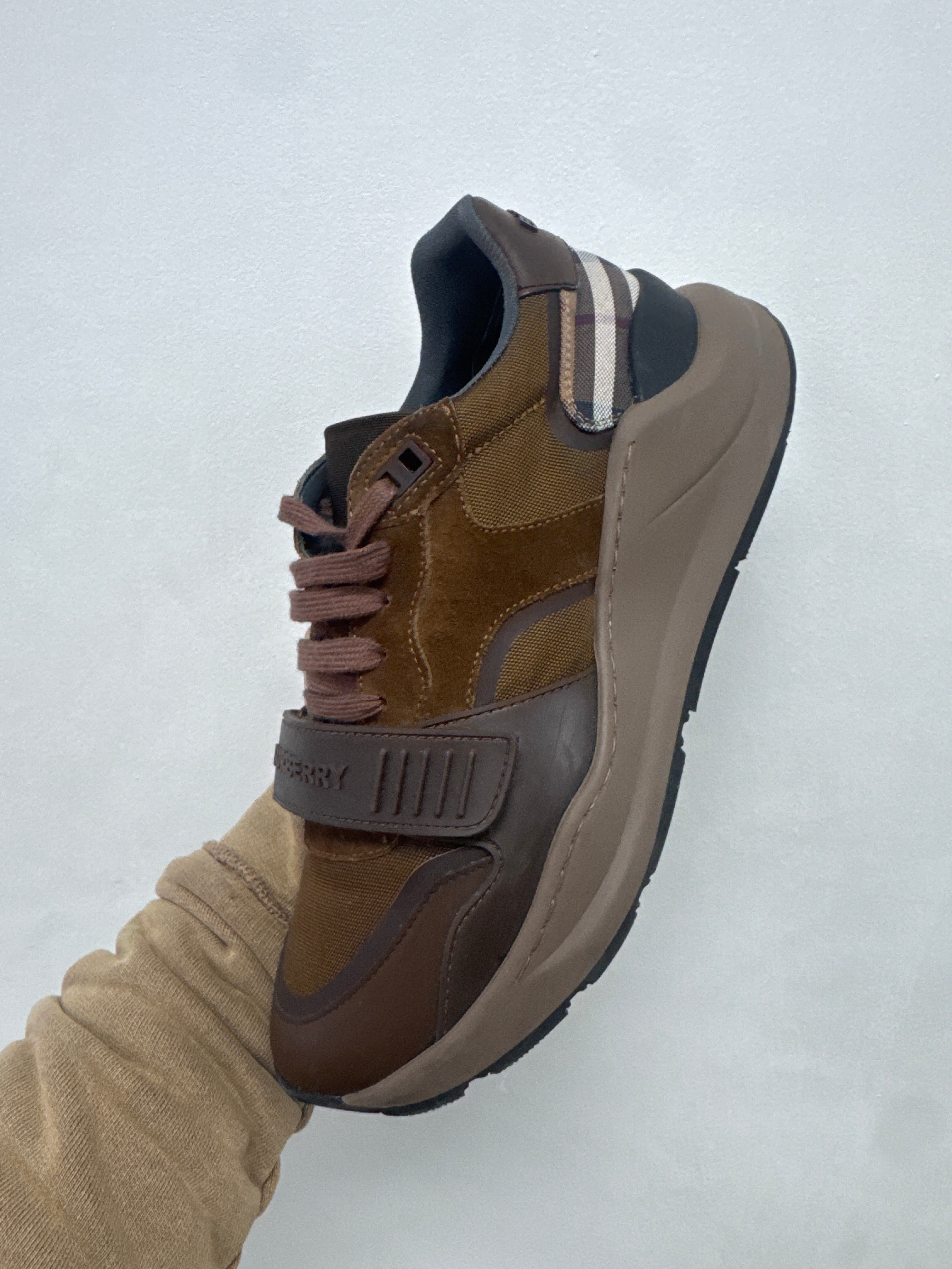 Burberry Brown Plaid Strap Sneakers