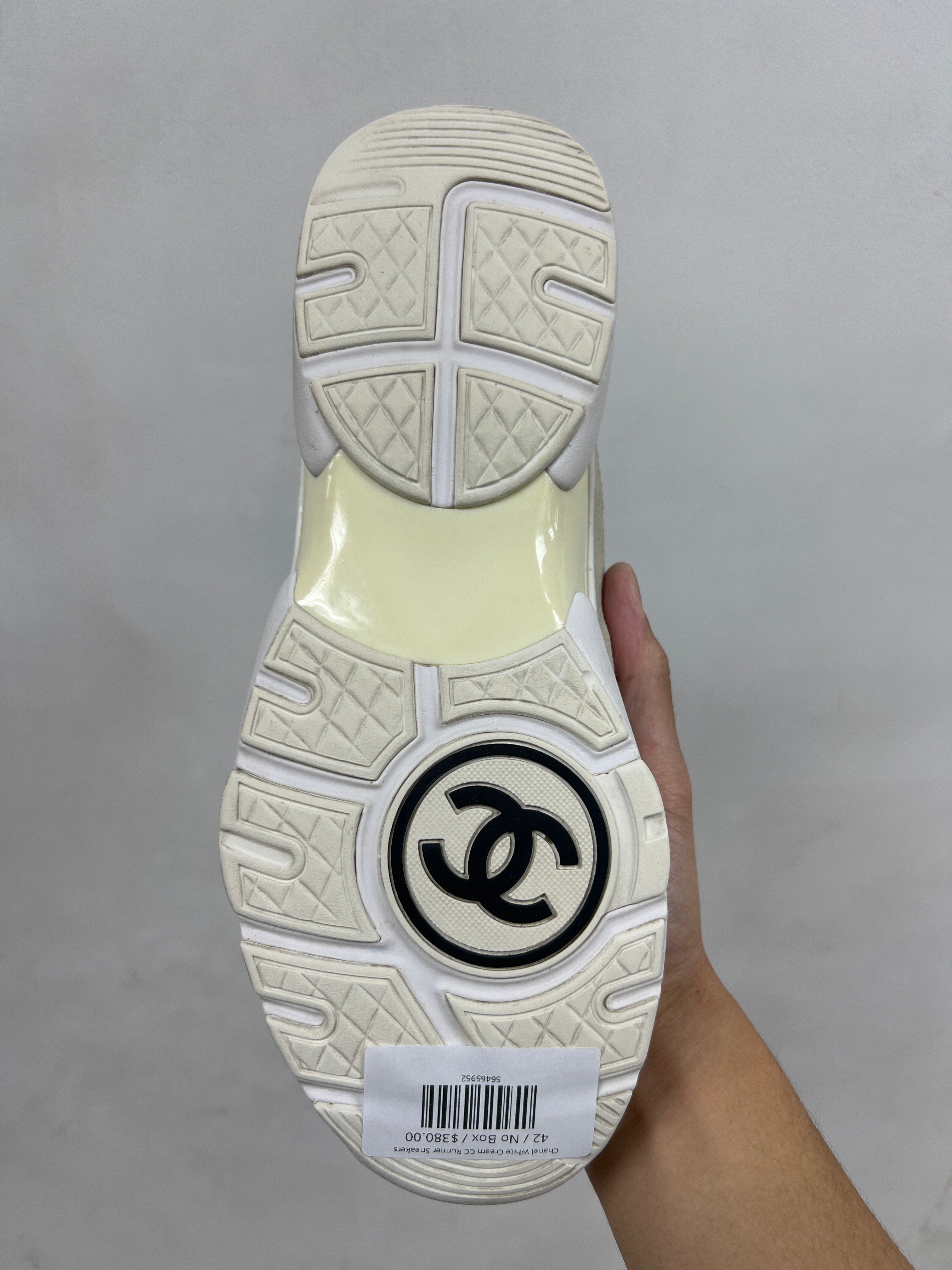 Chanel White Cream CC Runner Sneakers