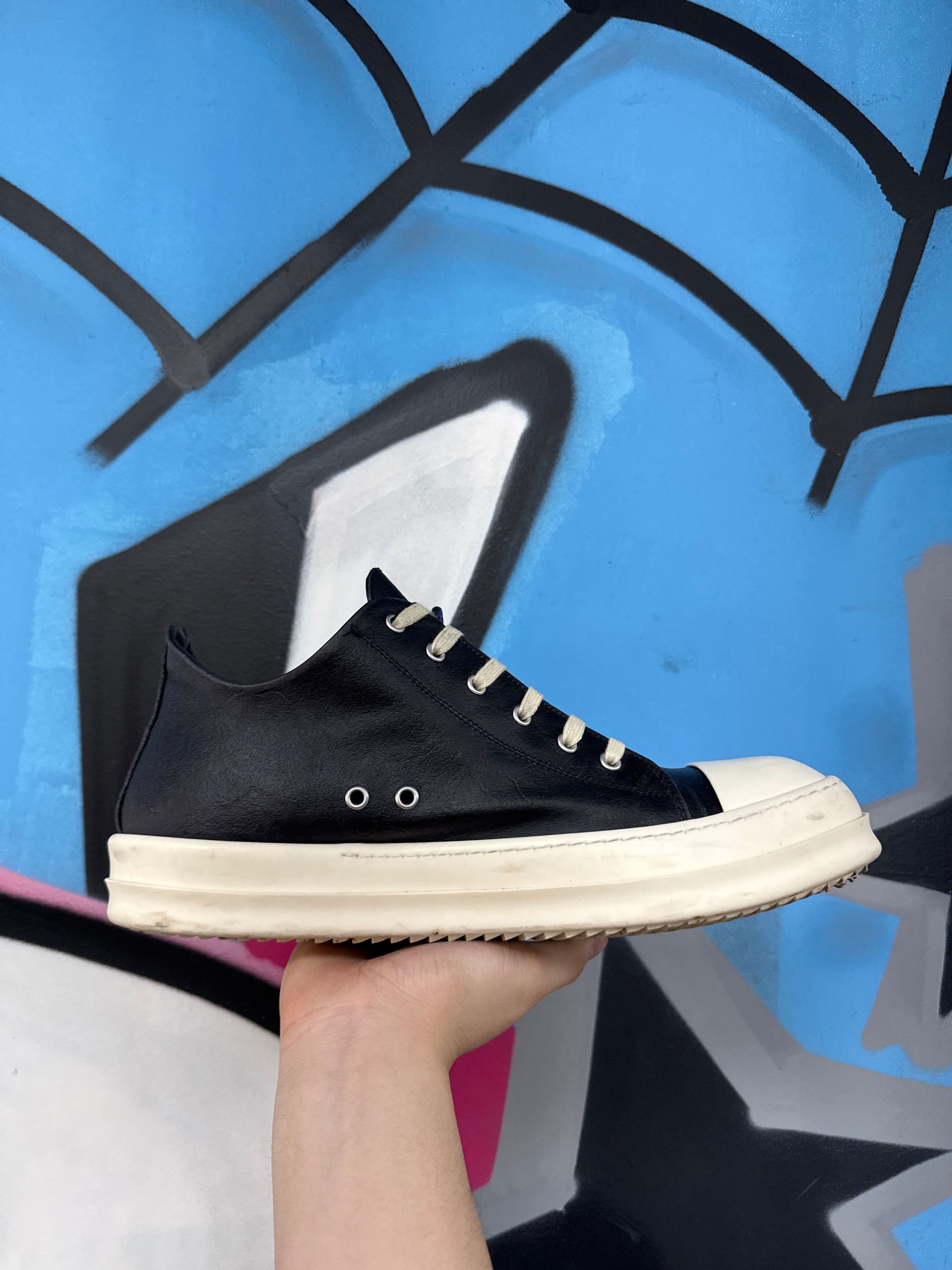 Rick Owens Black Ramone Leather Sneakers