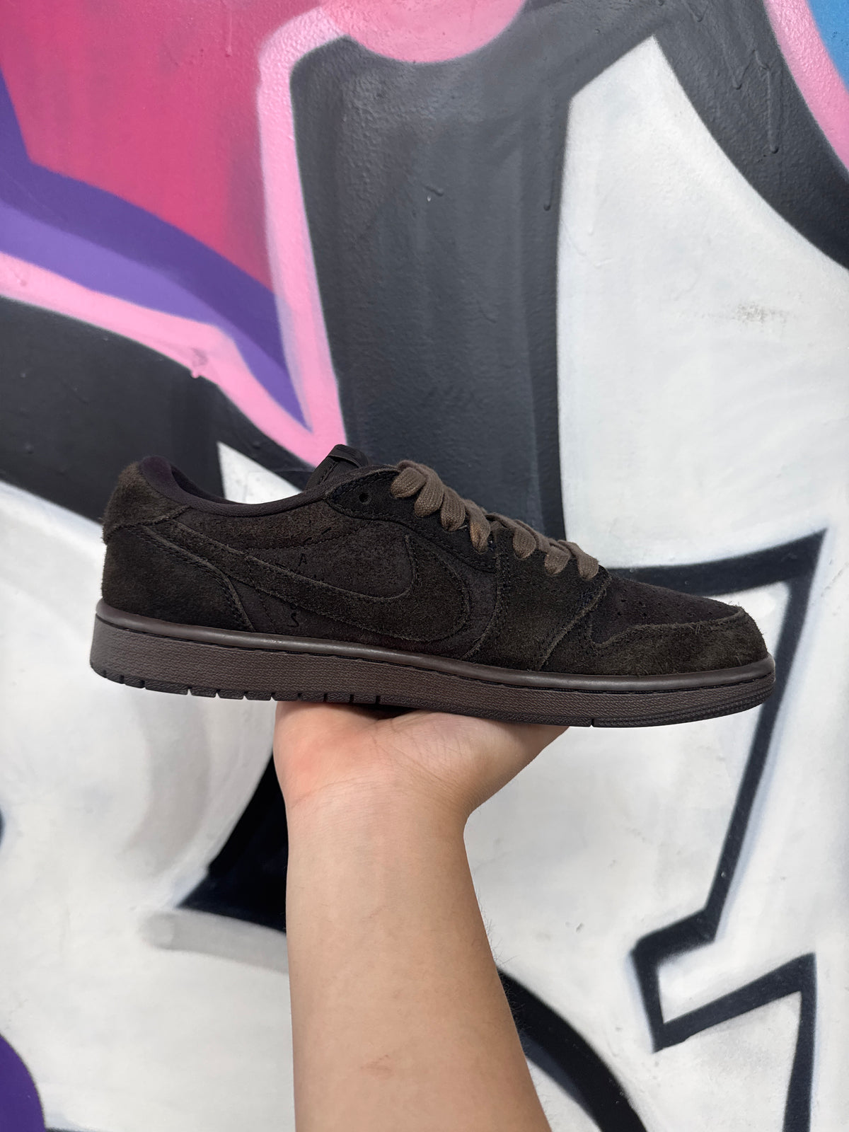 Jordan 1 Low Travis Scott Brown Velvet Sneakers