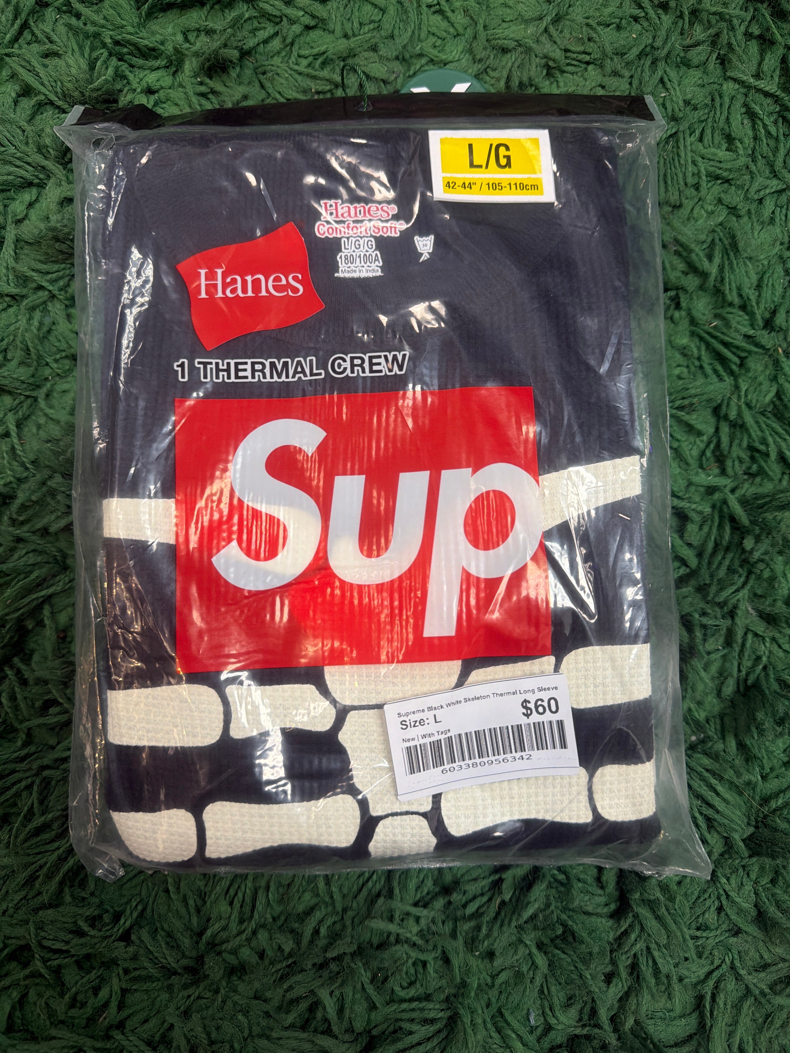 Supreme Black White Skeleton Thermal Long Sleeve