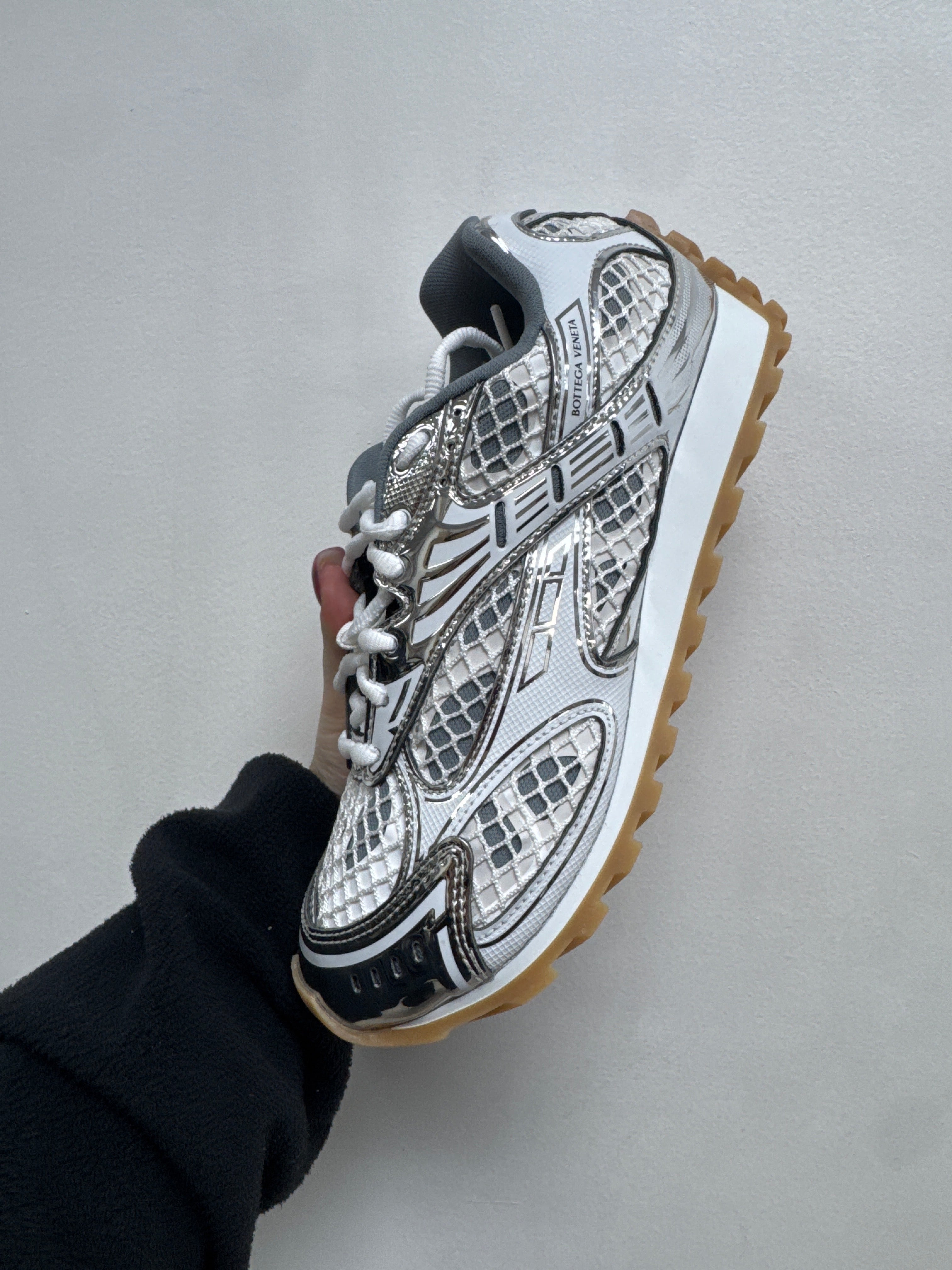 Bottega Veneta White Silver Orbit Sneakers