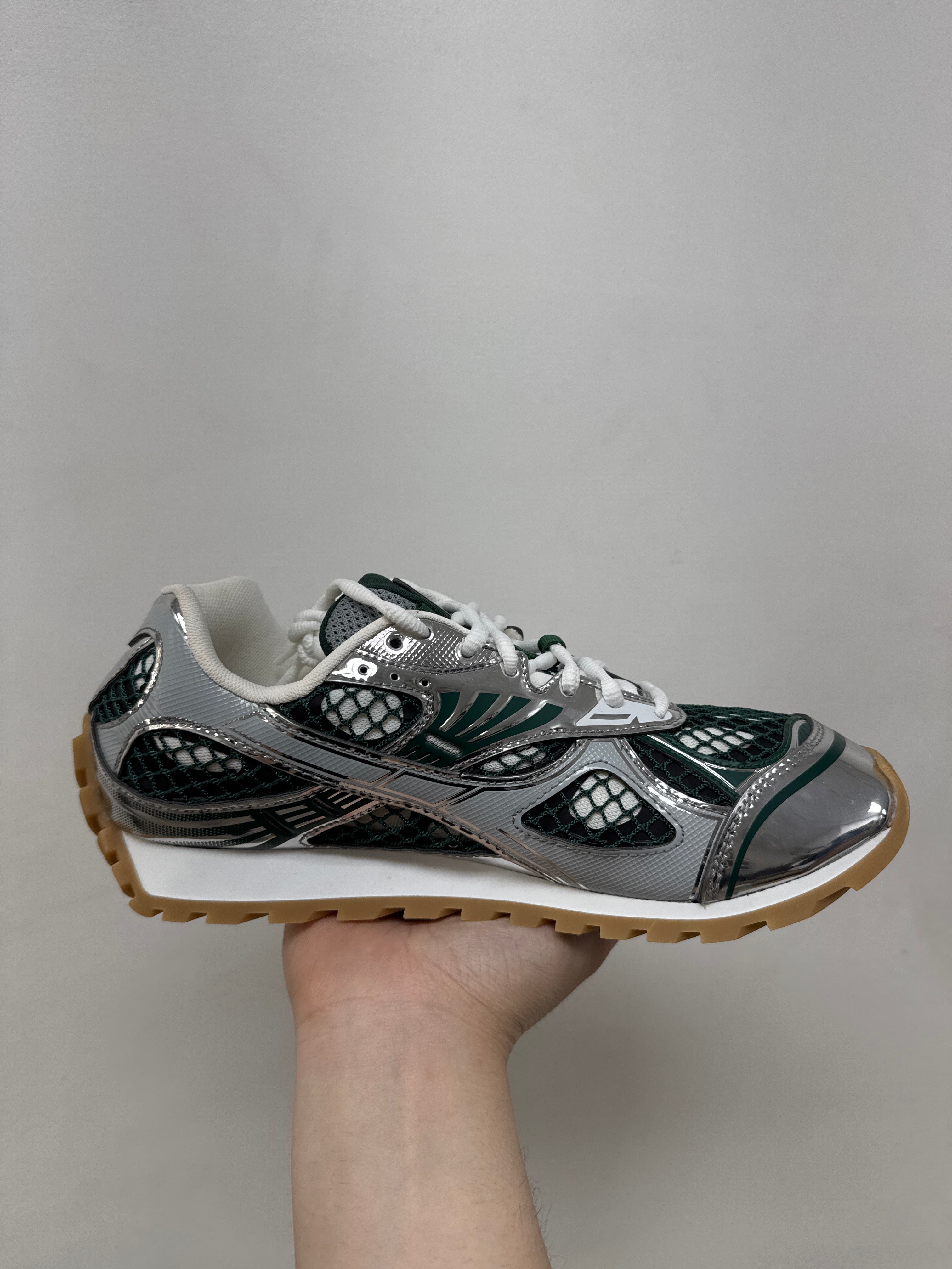 Bottega Veneta Dark Green Silver Orbit Sneakers