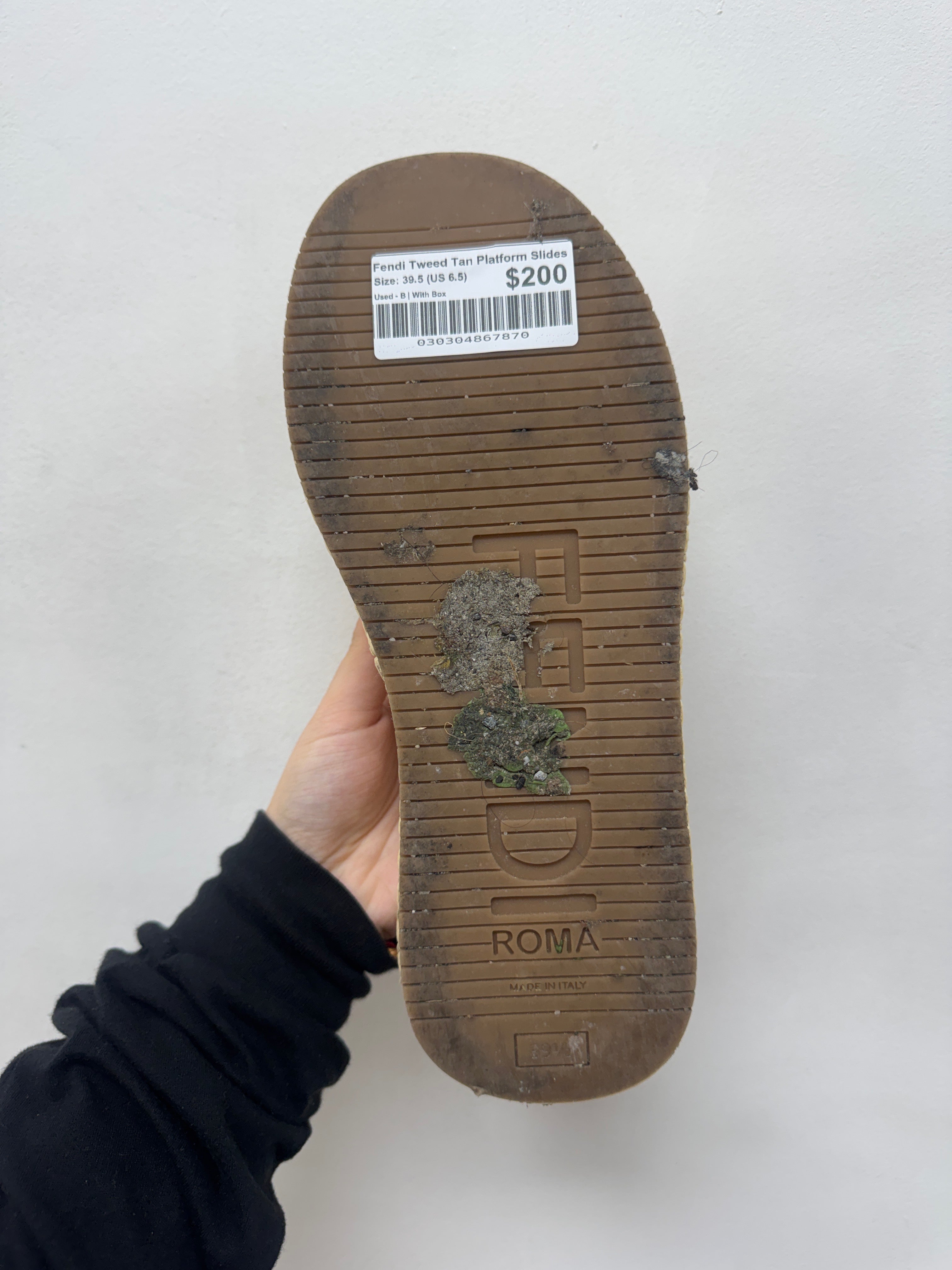 Fendi Tweed Tan Platform Slides