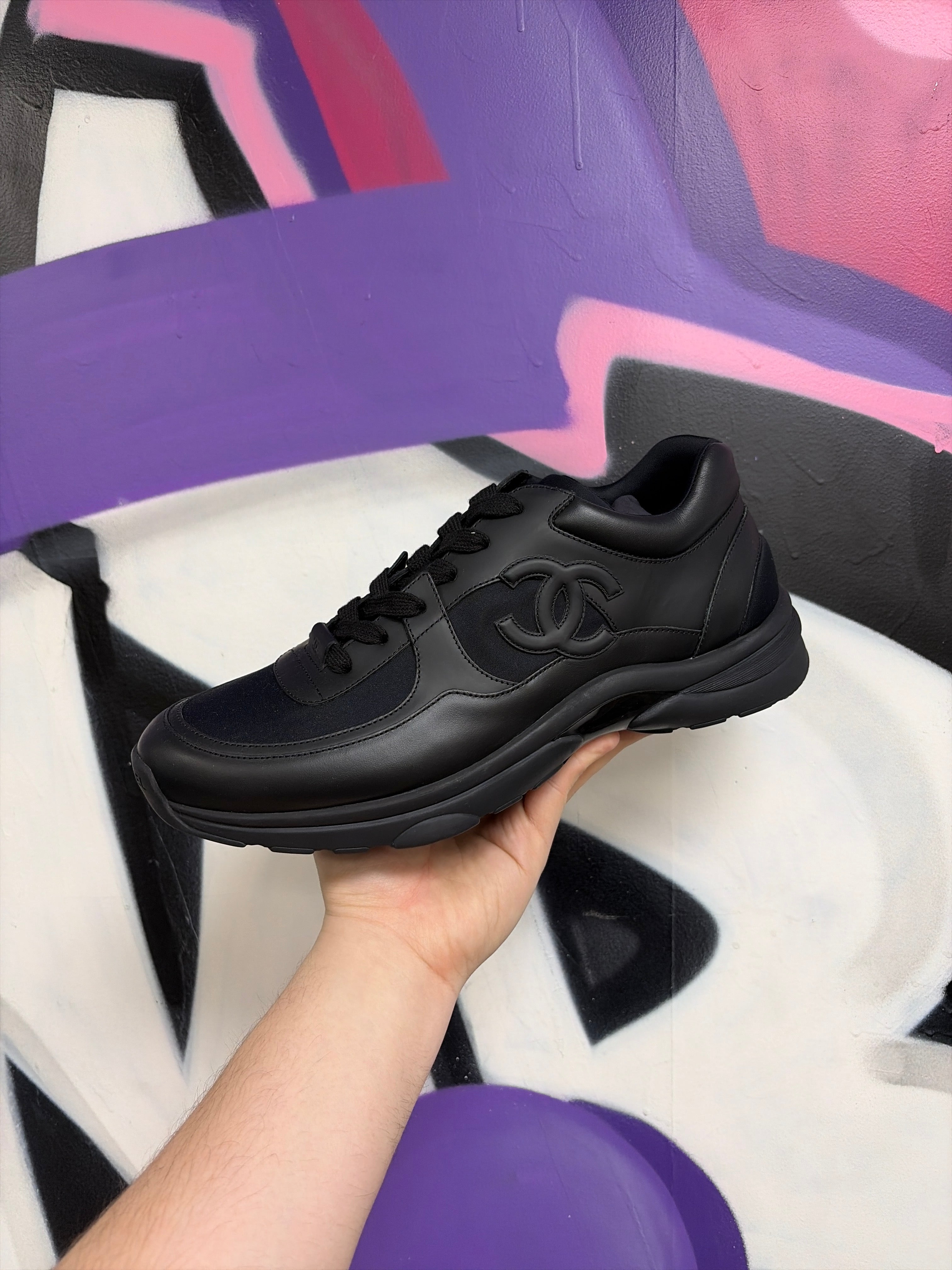 Chanel Black CC Logo Uniform Runner Sneakers