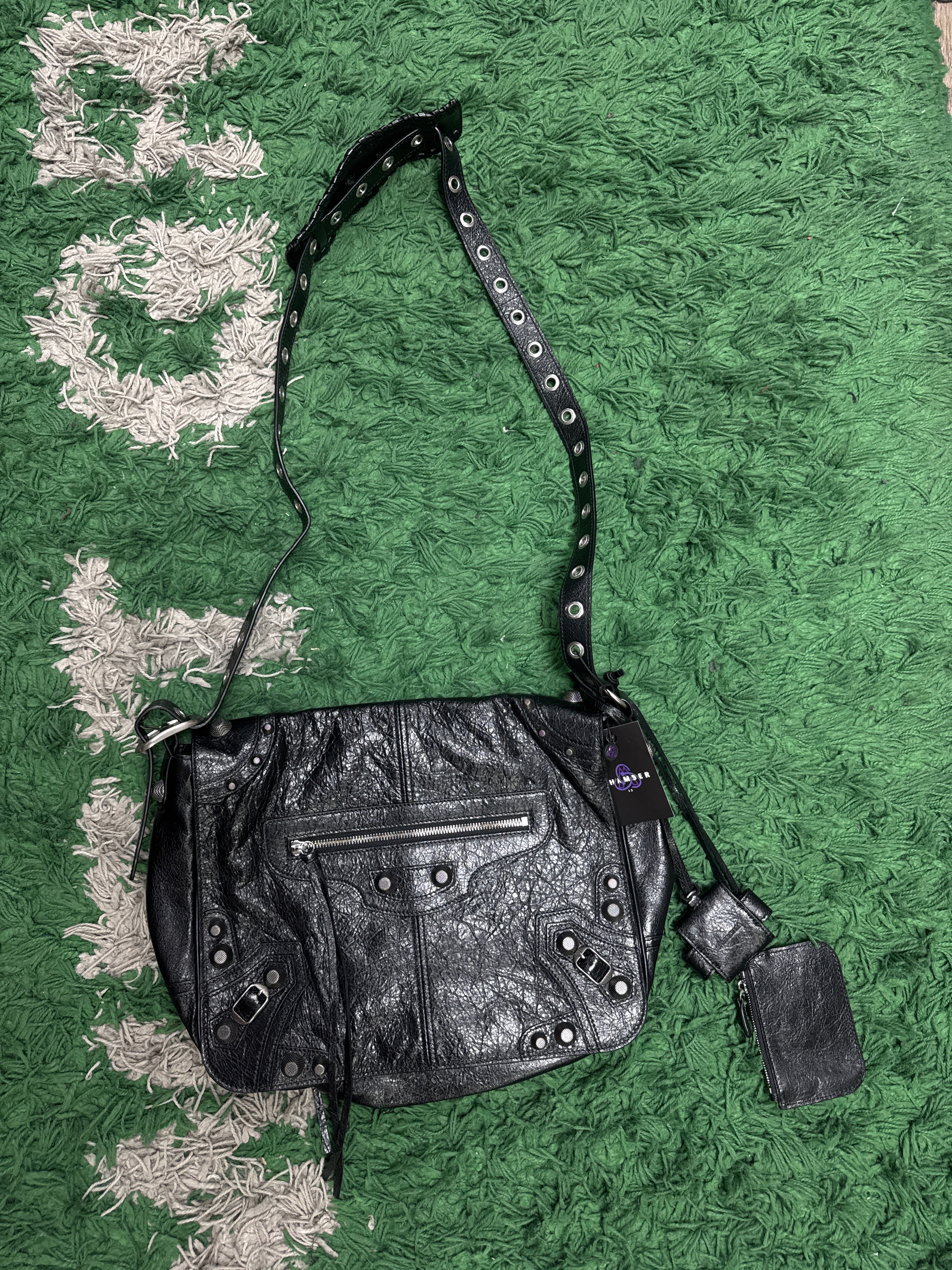 Balenciaga Black Studded City Messenger Bag