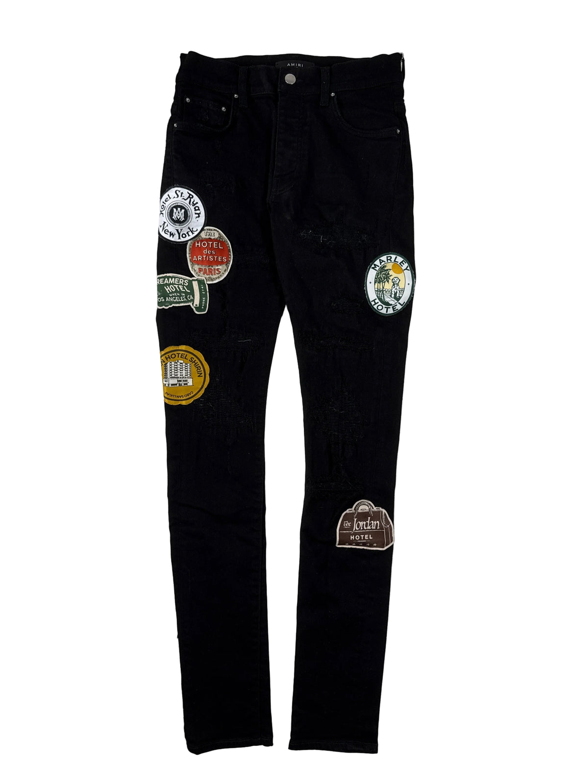 Amiri Black Appliqued Distressed Jeans