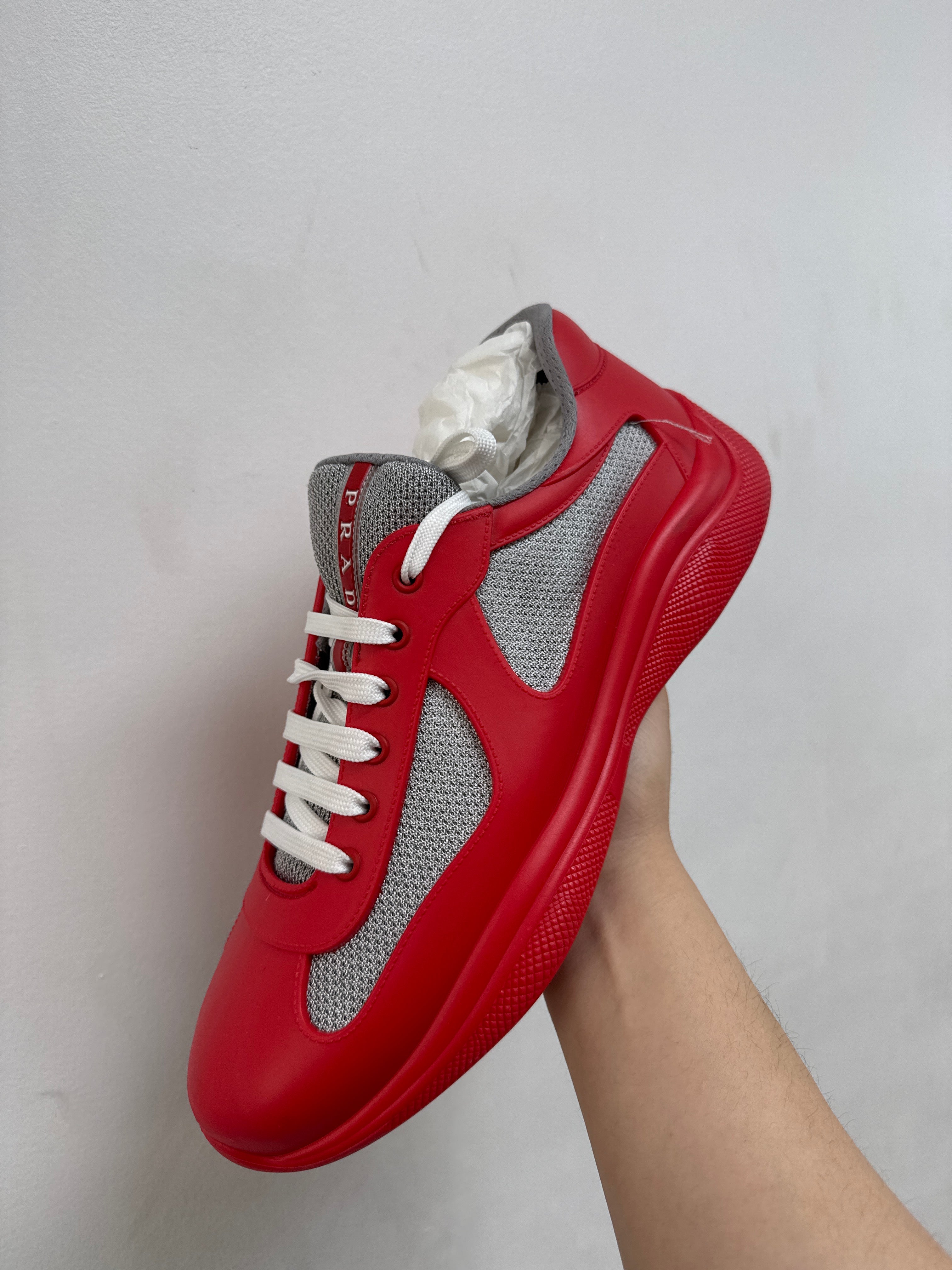 Prada Red Grey Rubber Cup Sneakers