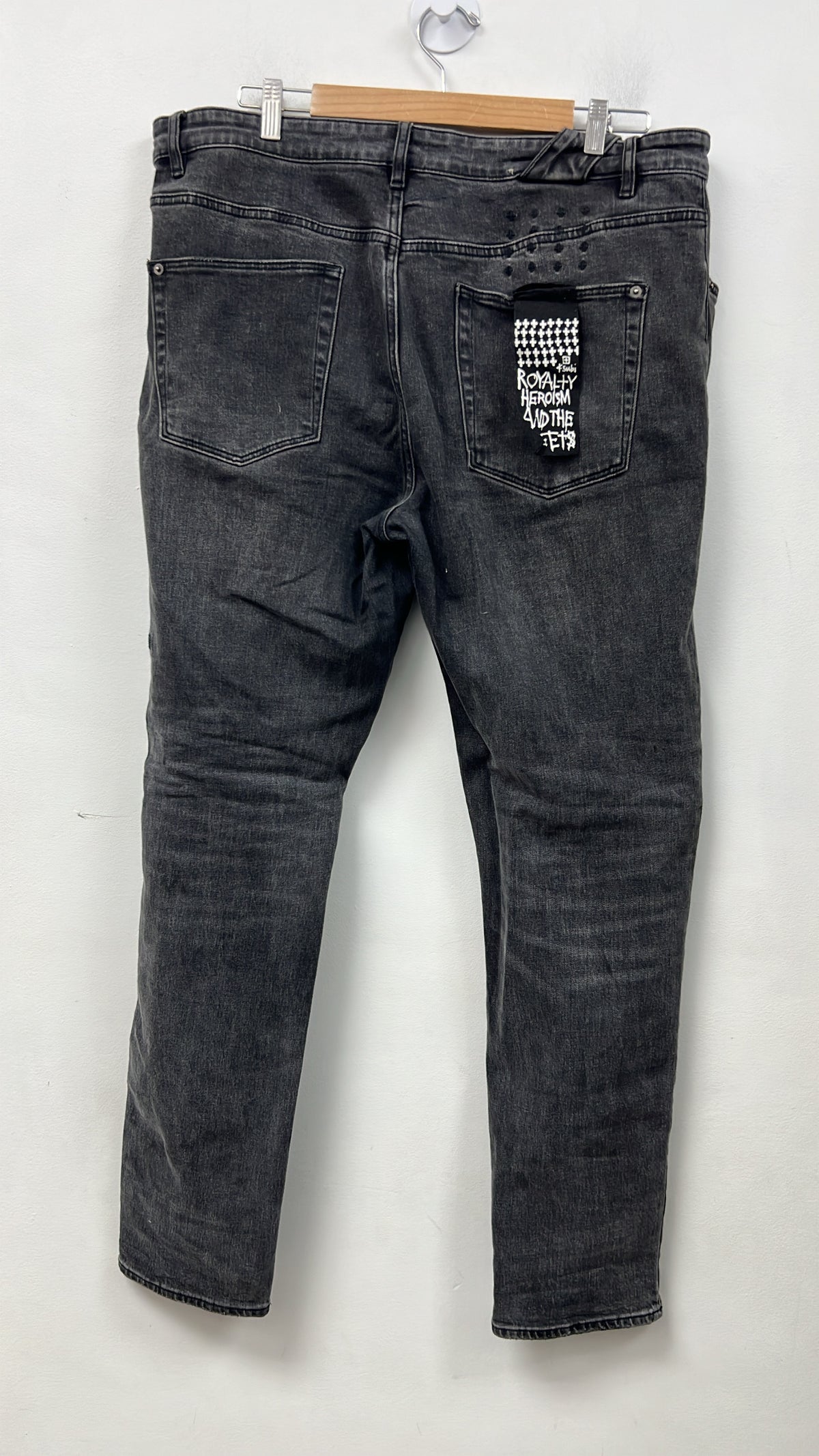 Ksubi Black Wash Red Knee Logo Ripped Jeans