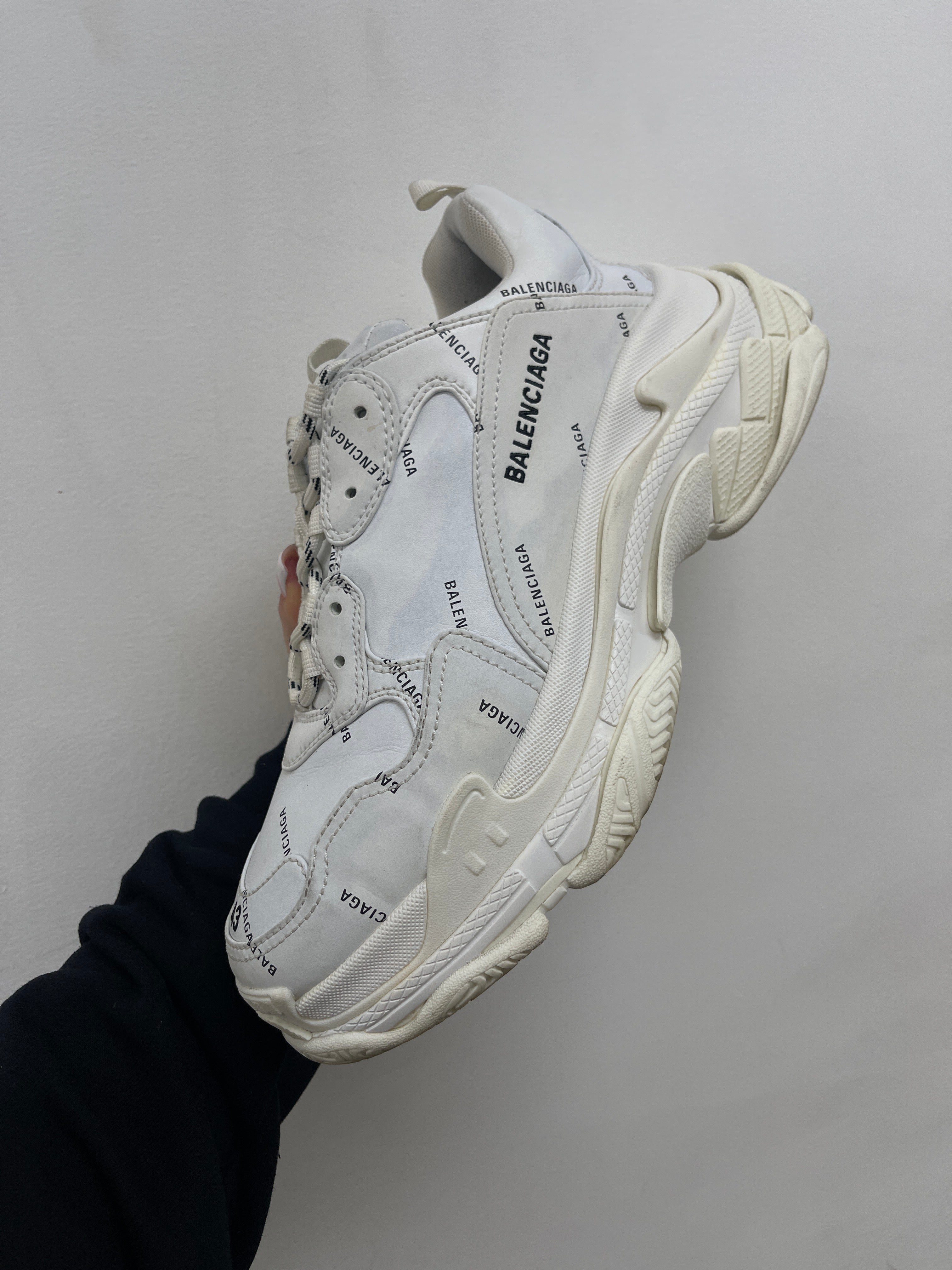 Balenciaga White Black All Over Triple S Sneakers