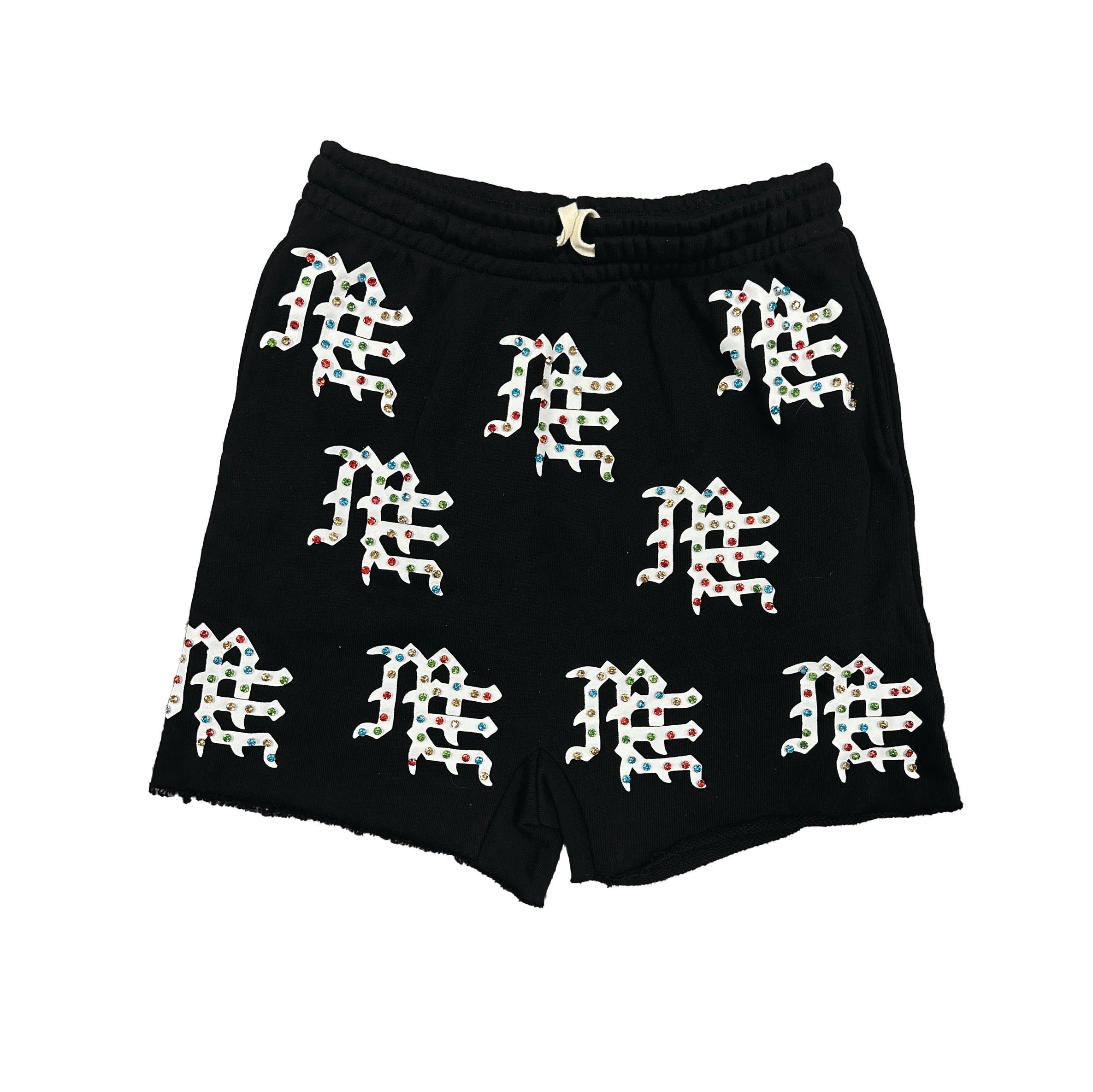 Mixed Emotion ME Logo Shorts Black Rhinestone