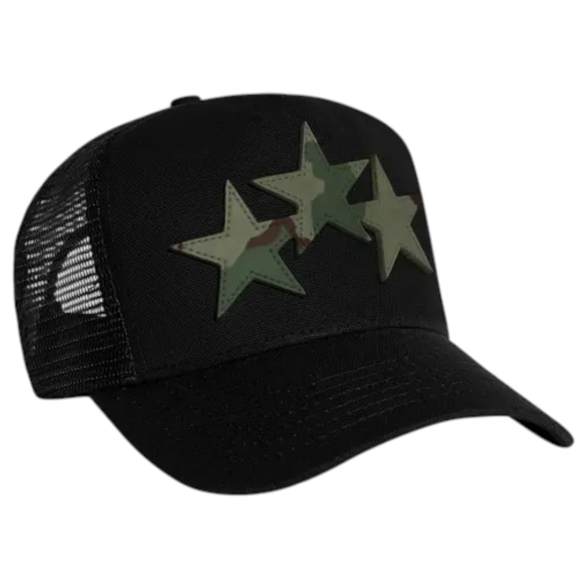Amiri Camo 3 Star Black Trucker Hat