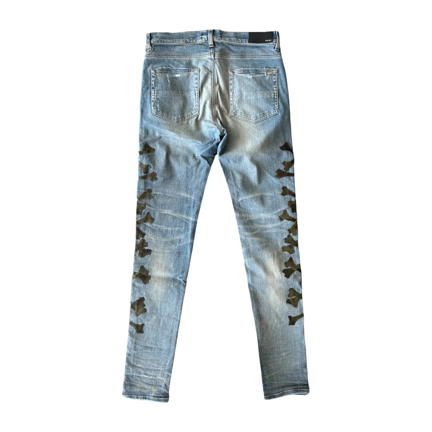 Amiri 'Bones' Light Wash Blue & Camo Jeans