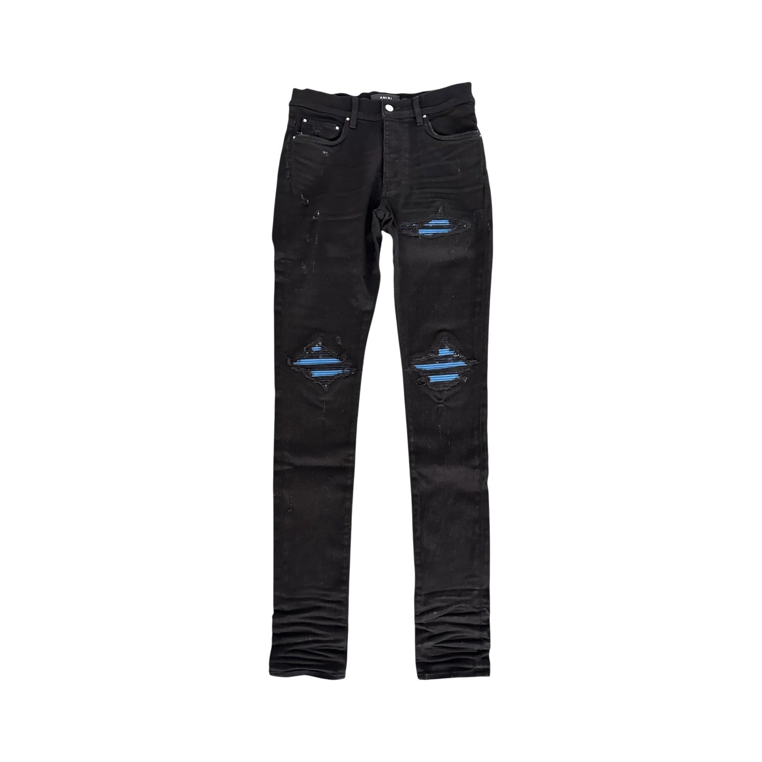 Amiri 'MX1' Blue Boucle Patch & Black Jeans