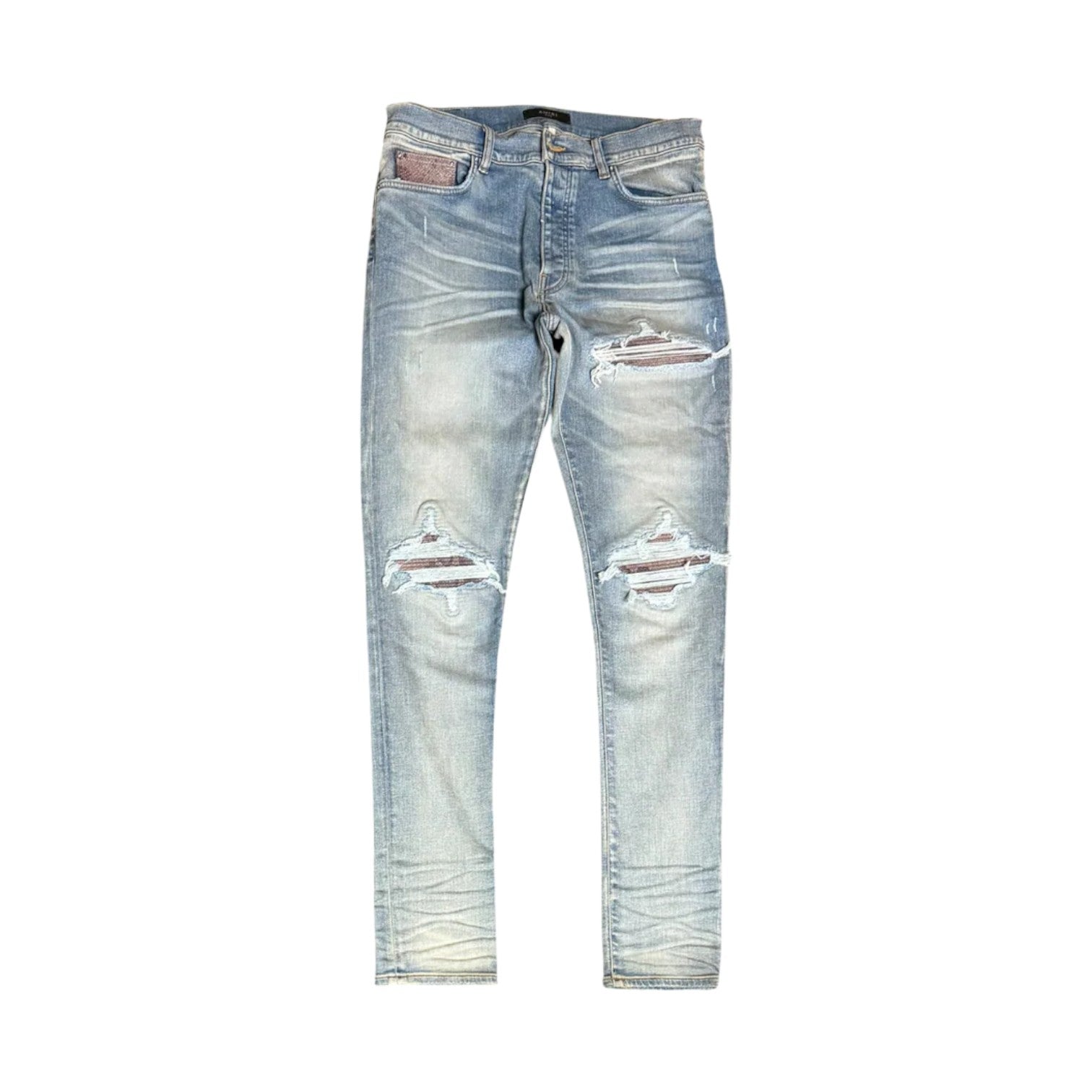 Amiri 'MX1' Light Wash & Snakeskin Patch Jeans