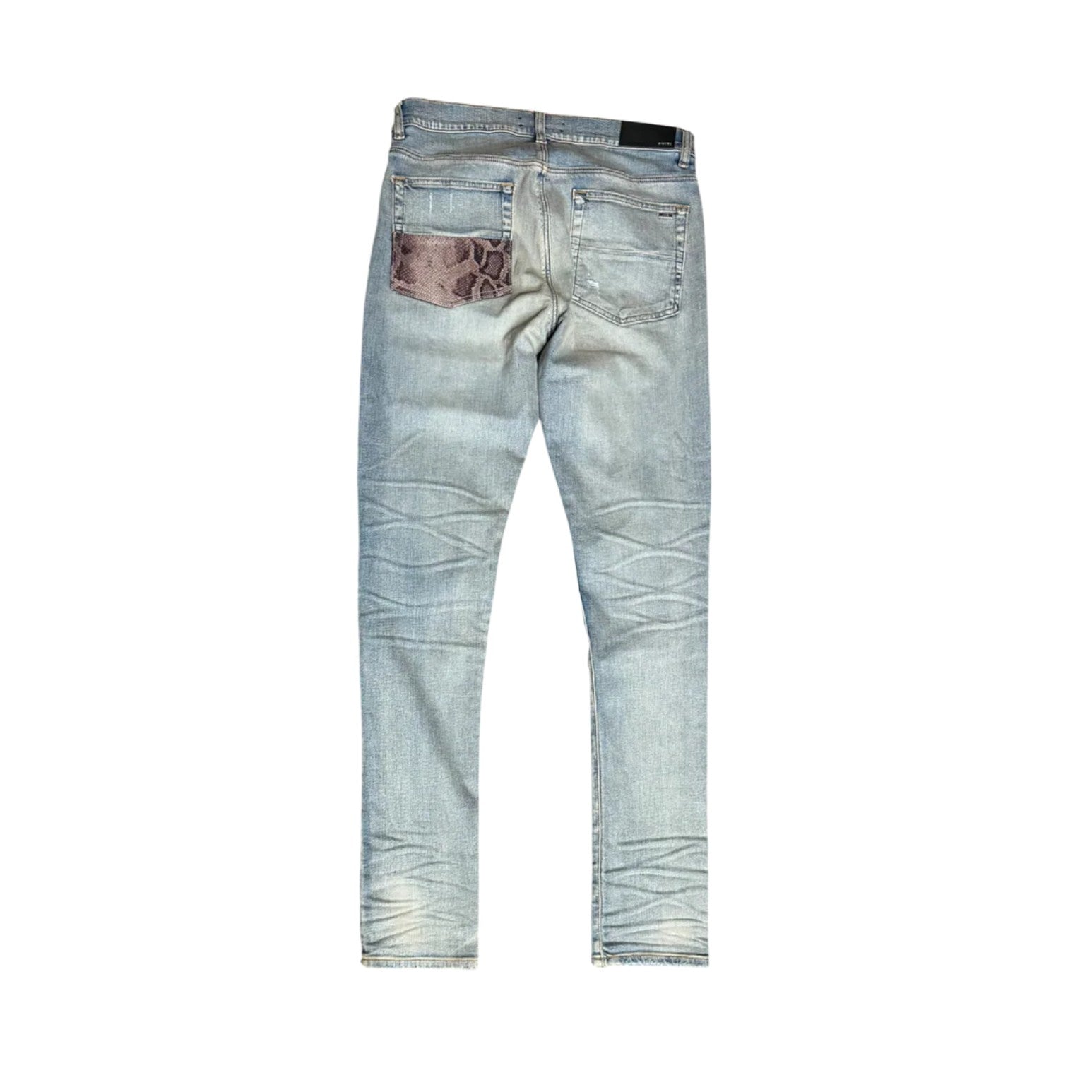 Amiri 'MX1' Light Wash & Snakeskin Patch Jeans