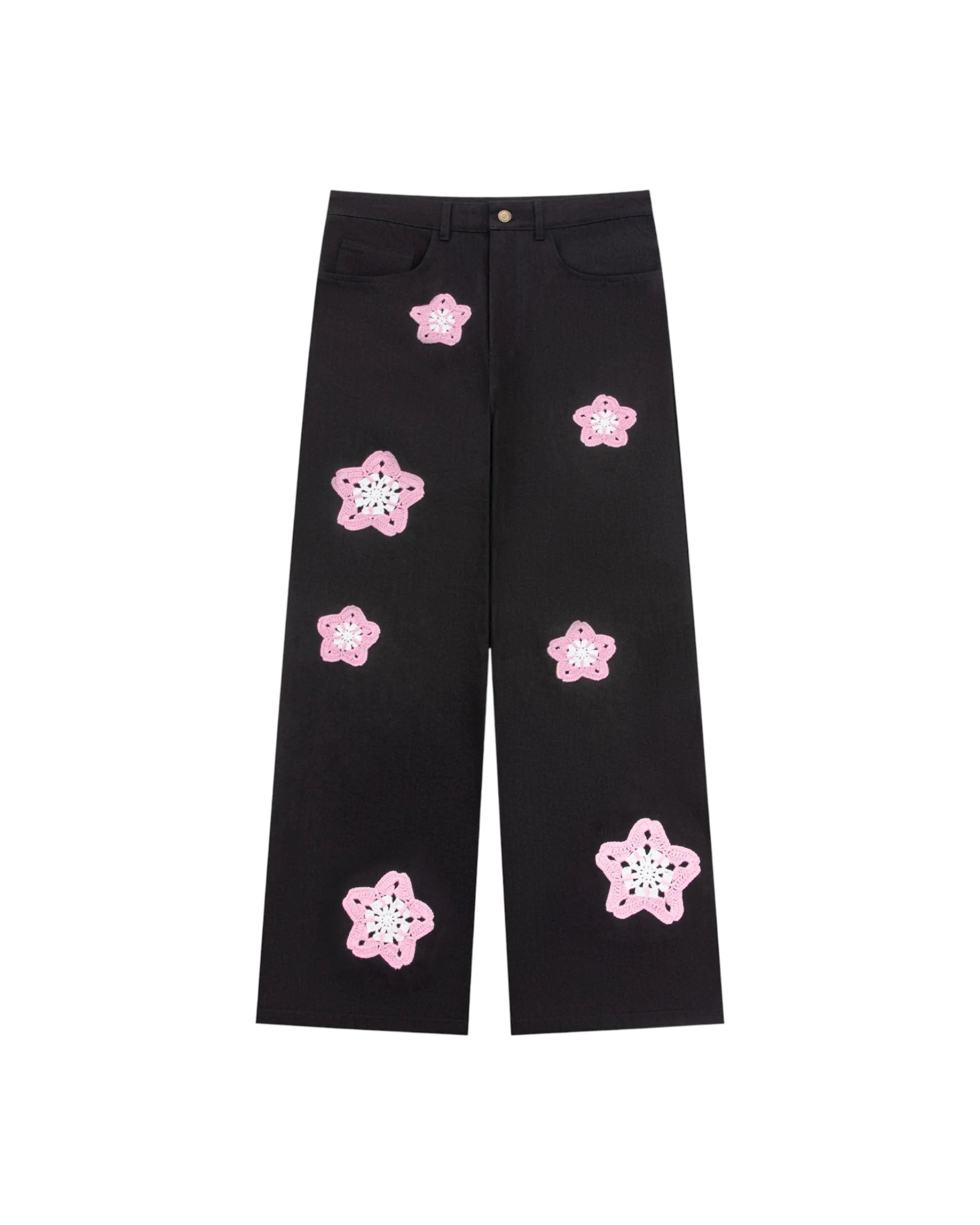 Arkyve 'Pink Star Crochet' Black Jeans