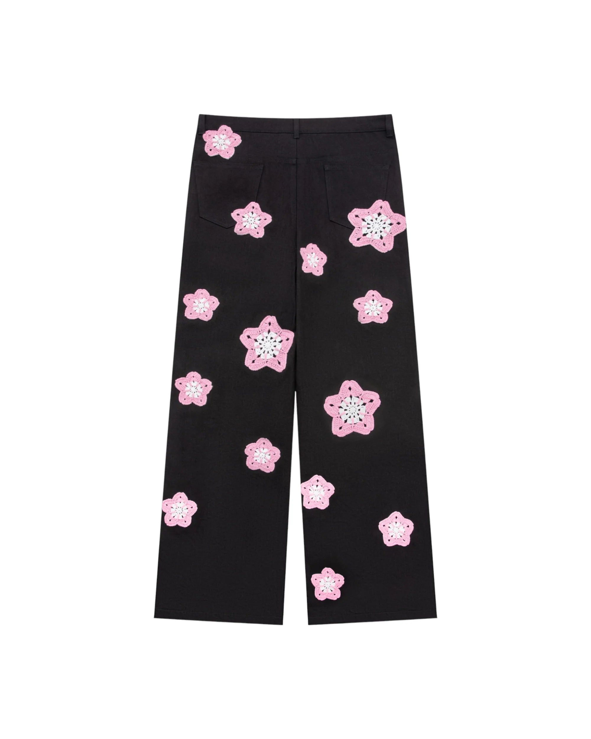 Arkyve 'Pink Star Crochet' Black Jeans