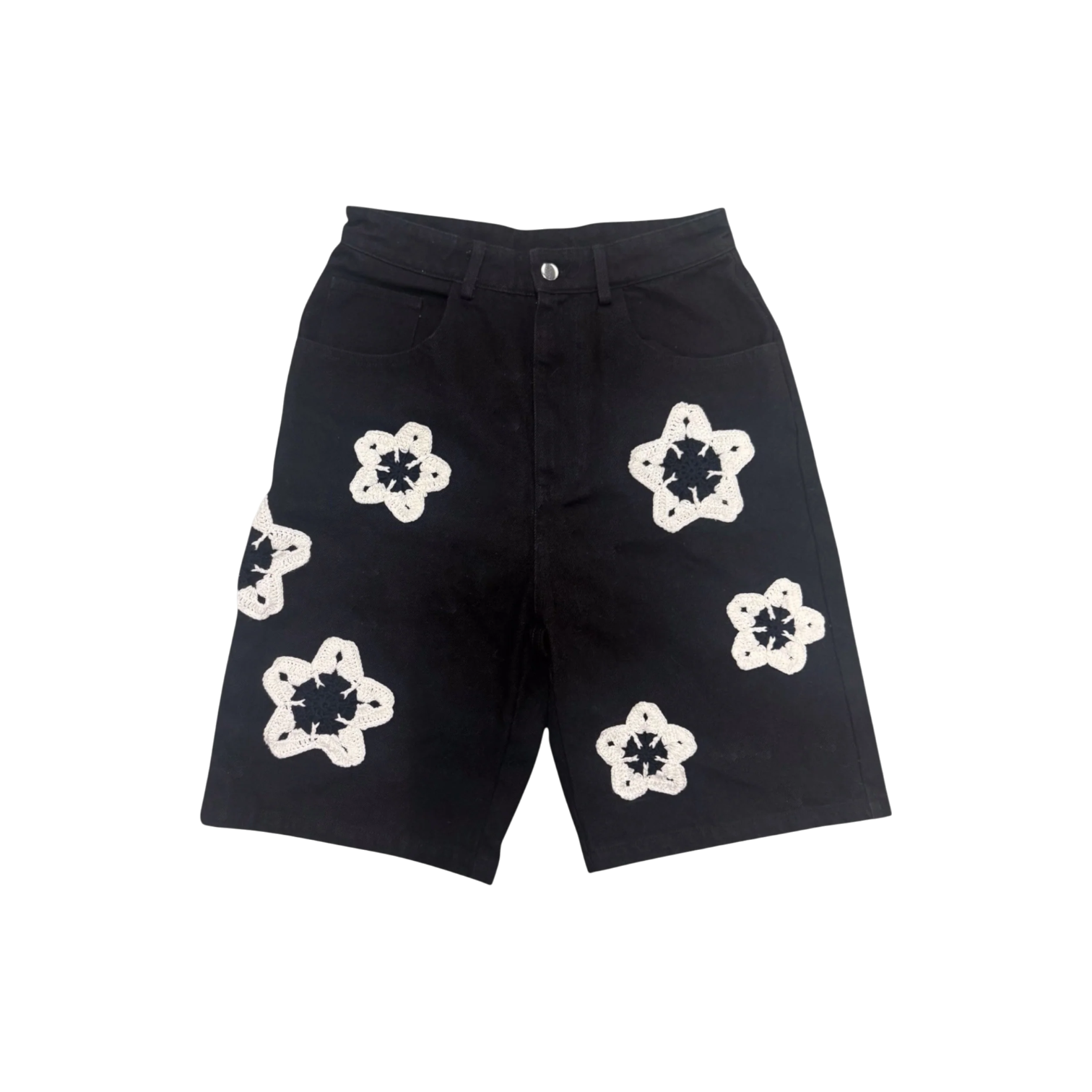 Arkyve 'White Star Crochet' Black Jean Shorts