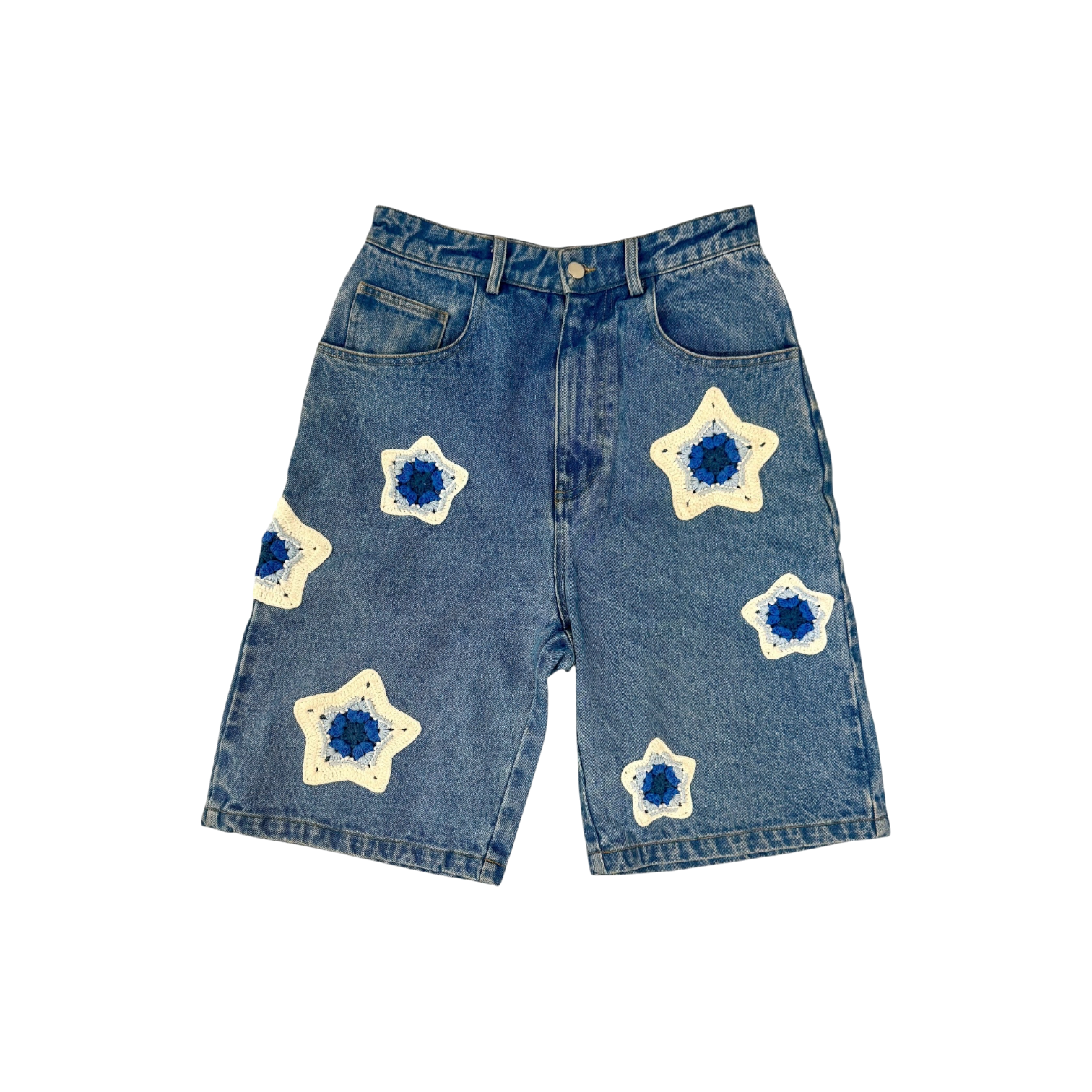 Arkyve 'White Star Crochet' Blue Jean Shorts