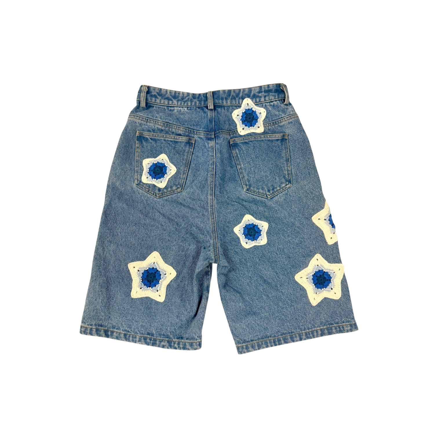 Arkyve 'White Star Crochet' Blue Jean Shorts