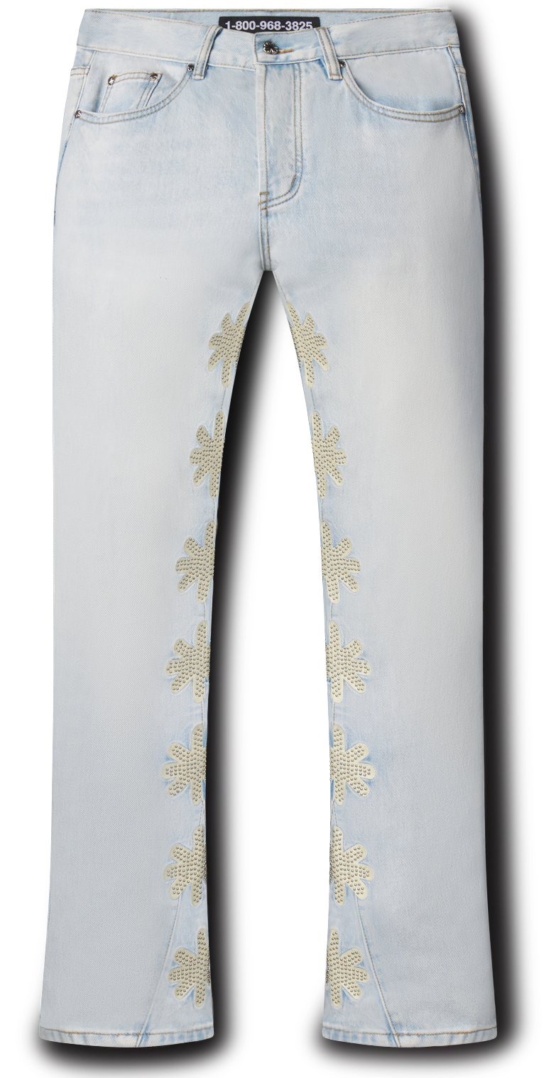 LostSHDWS Denim Light Wash Bone Studded Jeans