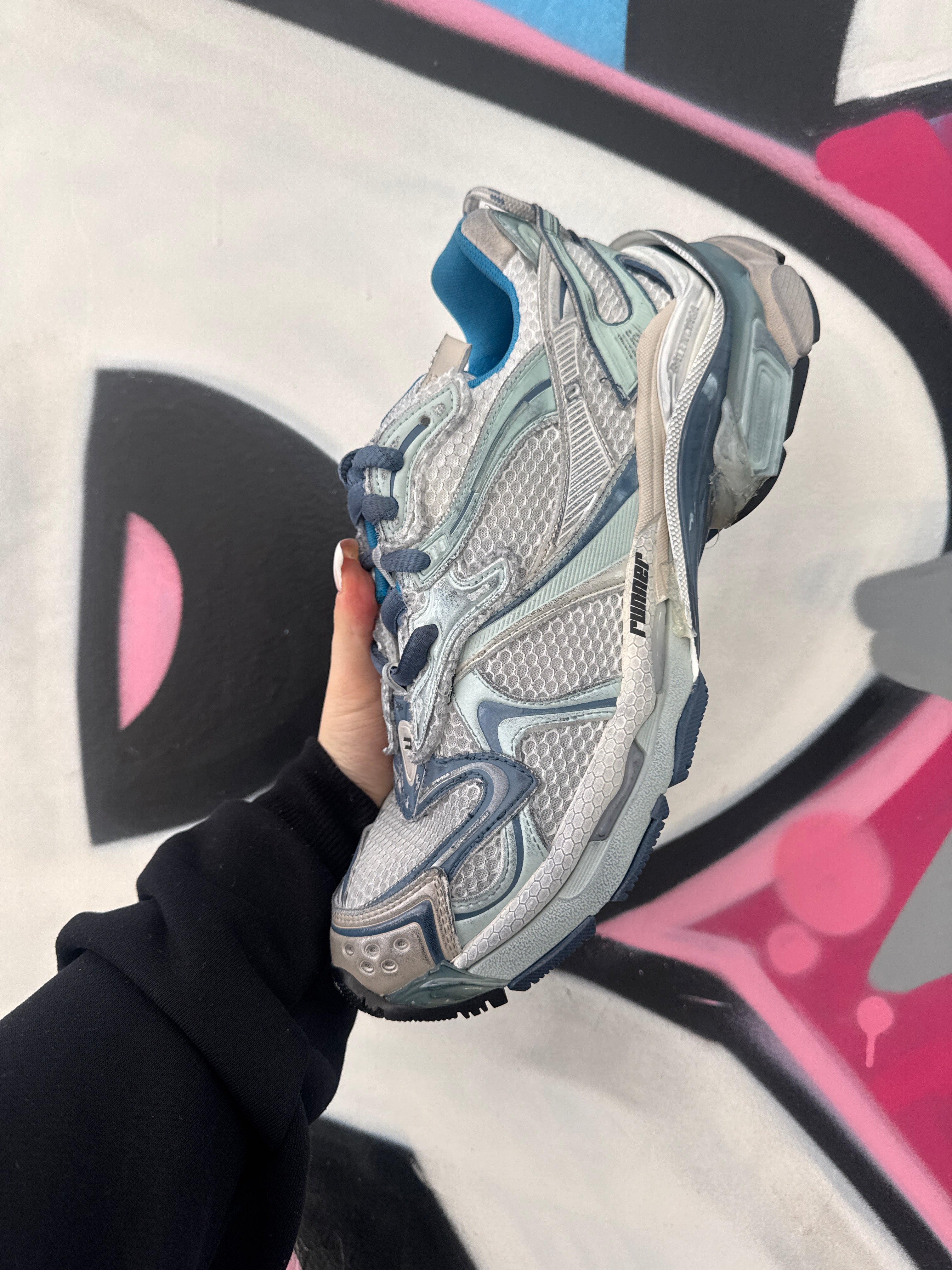 Balenciaga White Blue Runner Sneakers