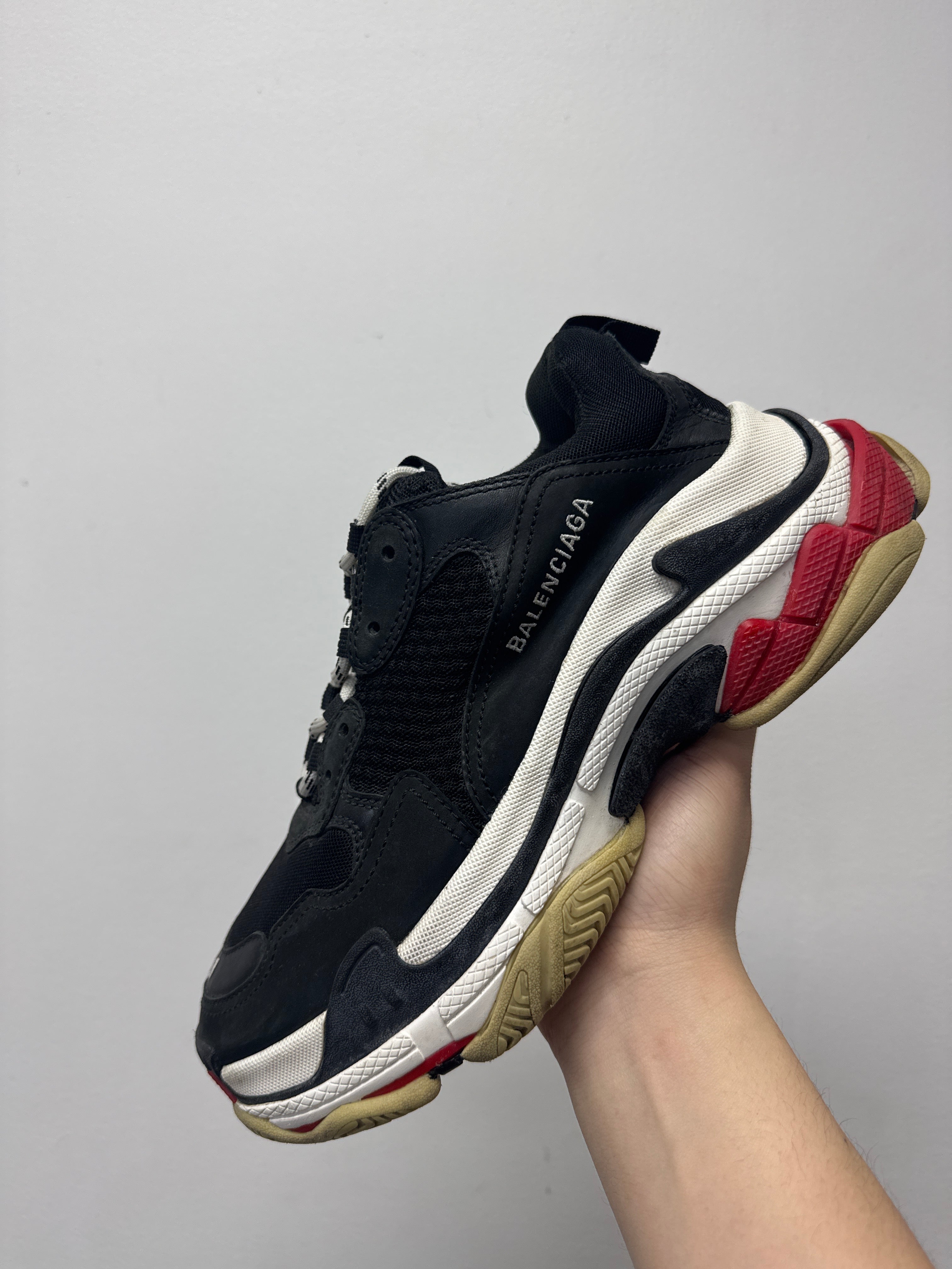 Balenciaga White Red Black Triple S Sneakers