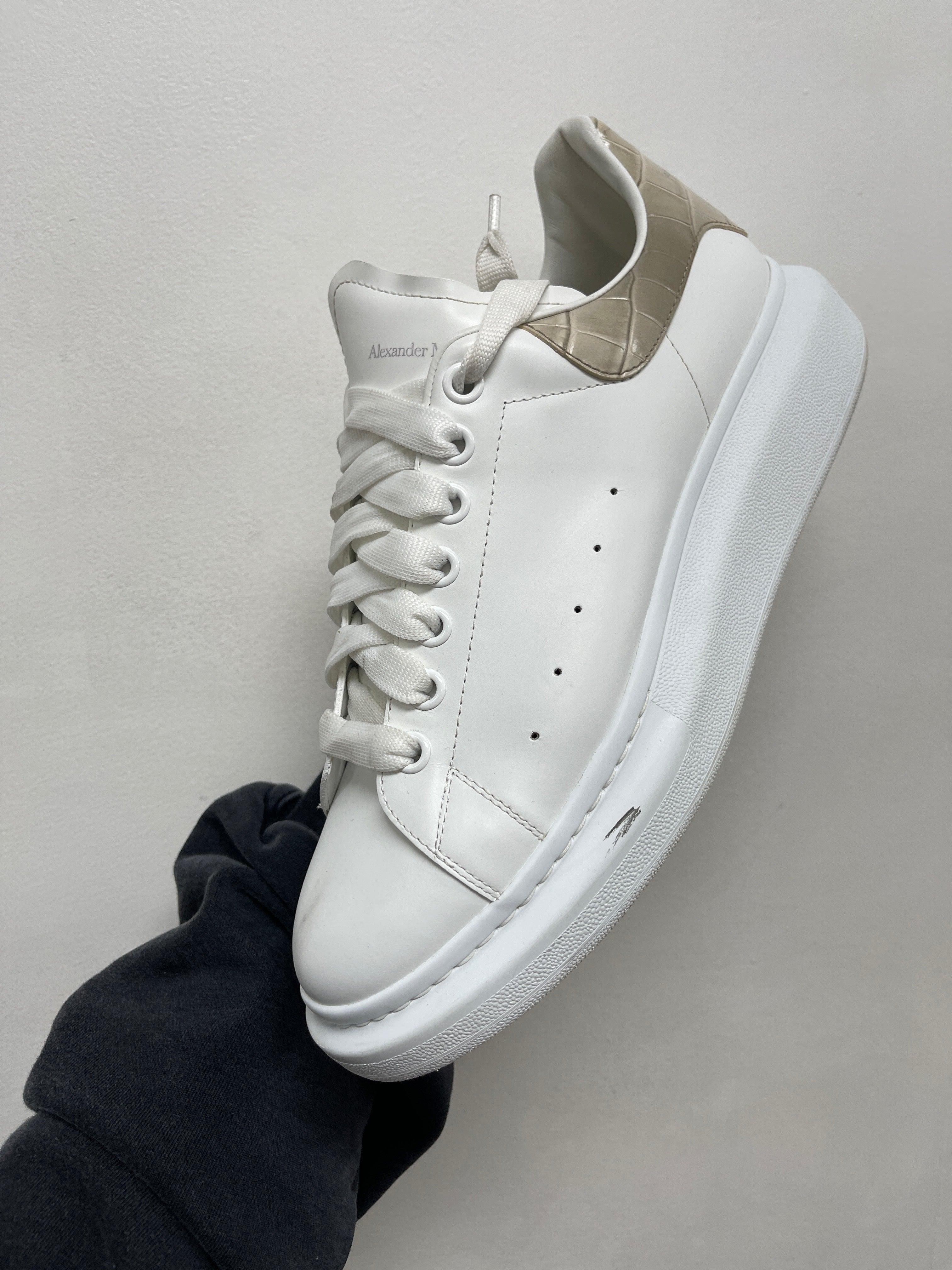 Alexander Mcqueen White Tan Croc Sneakers