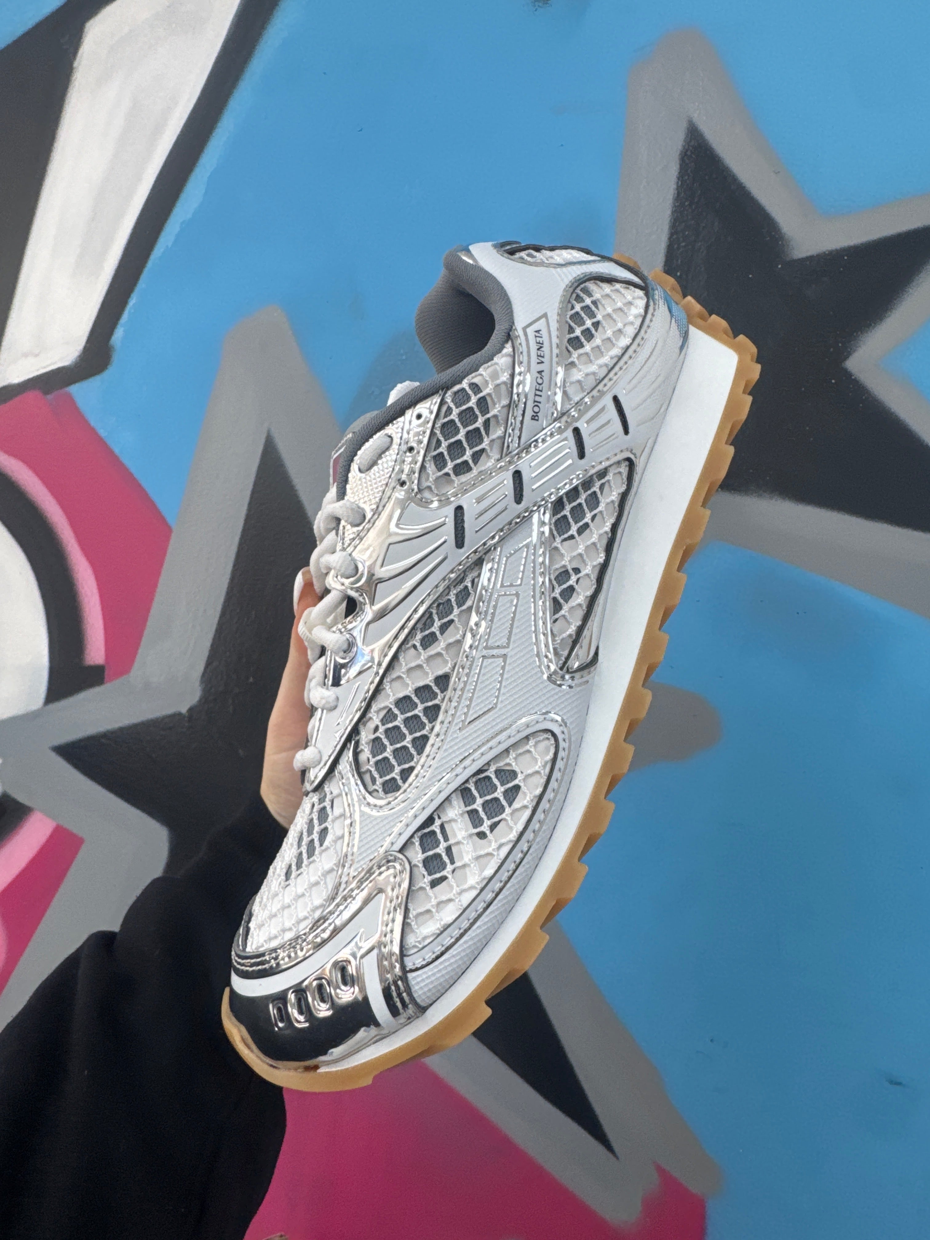 Bottega Veneta White Silver Orbit Sneakers