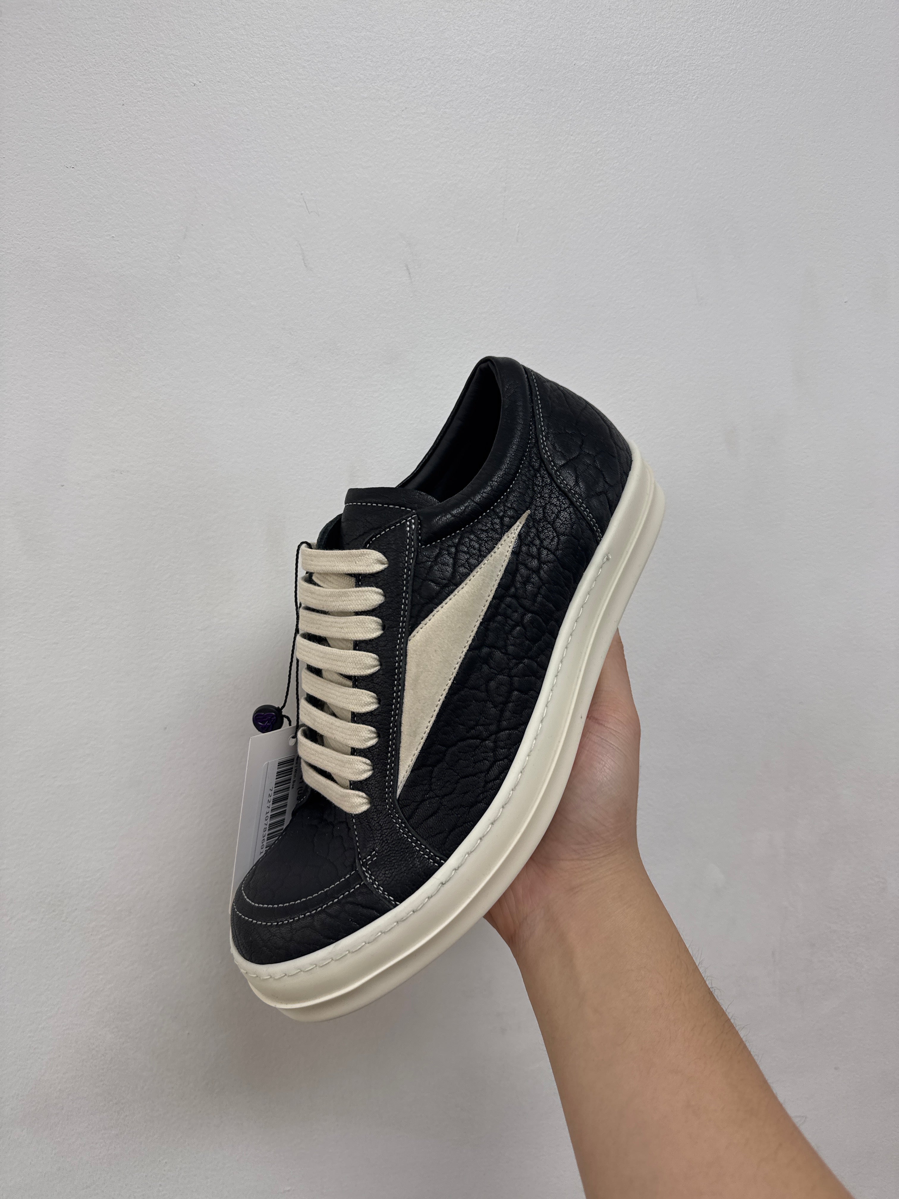 Rick Owens Black & Milk 'Mainline' Tumble Leather Vintage Low Sneakers