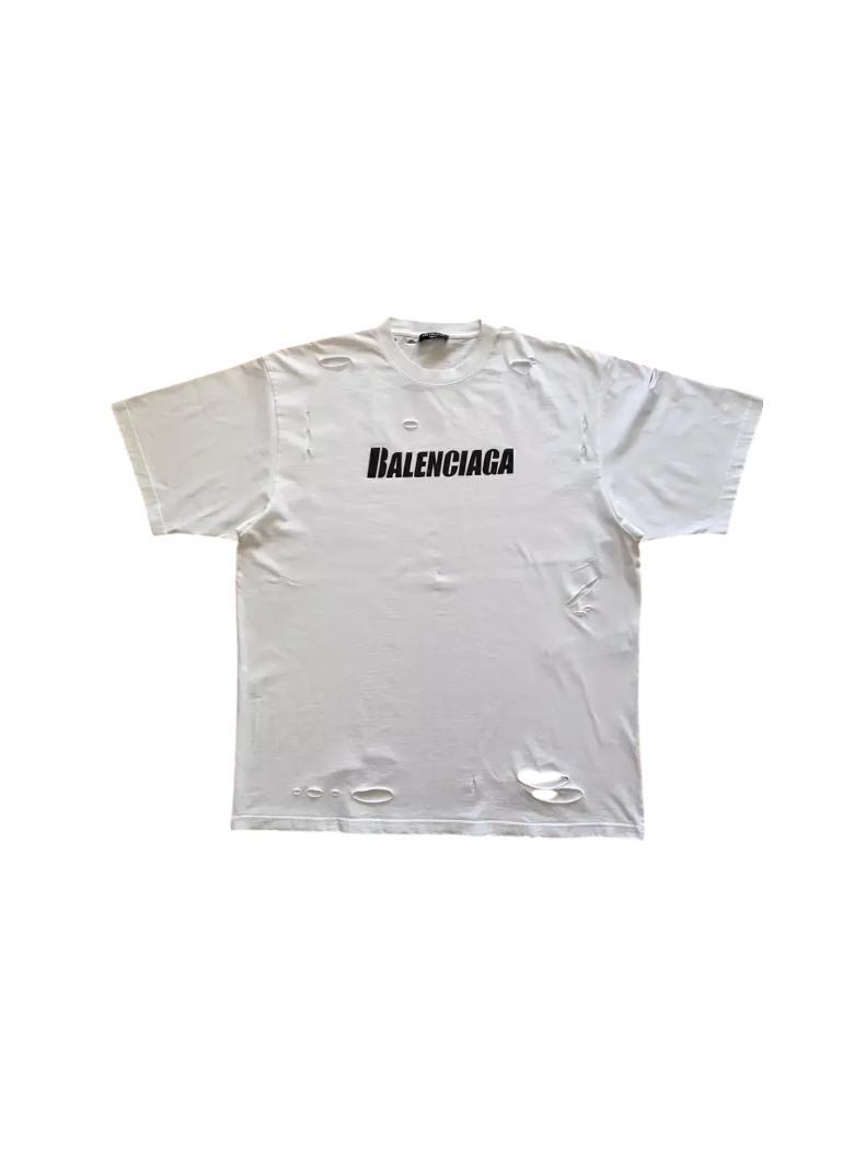 Balenciaga 'Distressed Logo' White & Black Tee