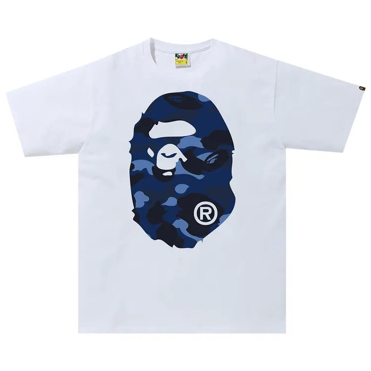 Bape Color Camo Big Ape Head White & Blue Tee