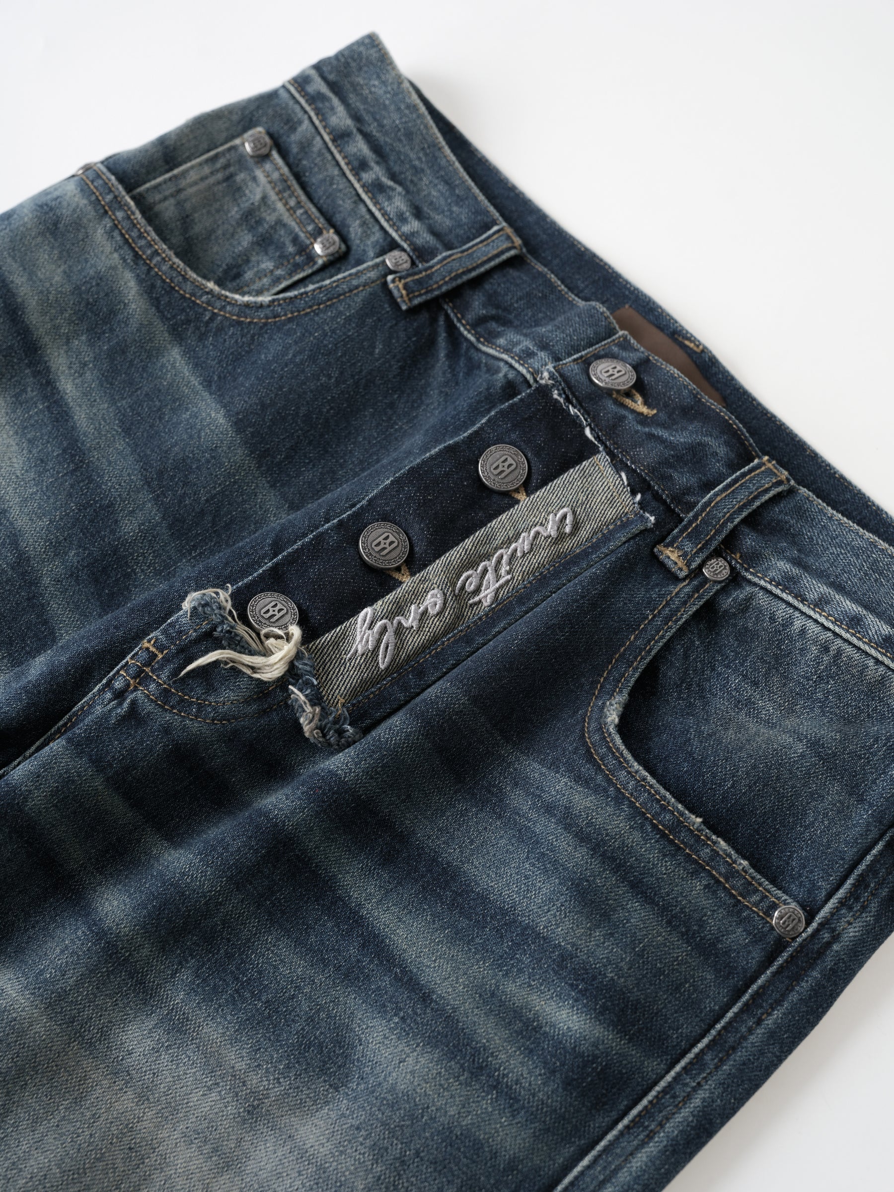 Birth of a Royal Child 'Distressed Embroidery' Blue Bootcut Jeans