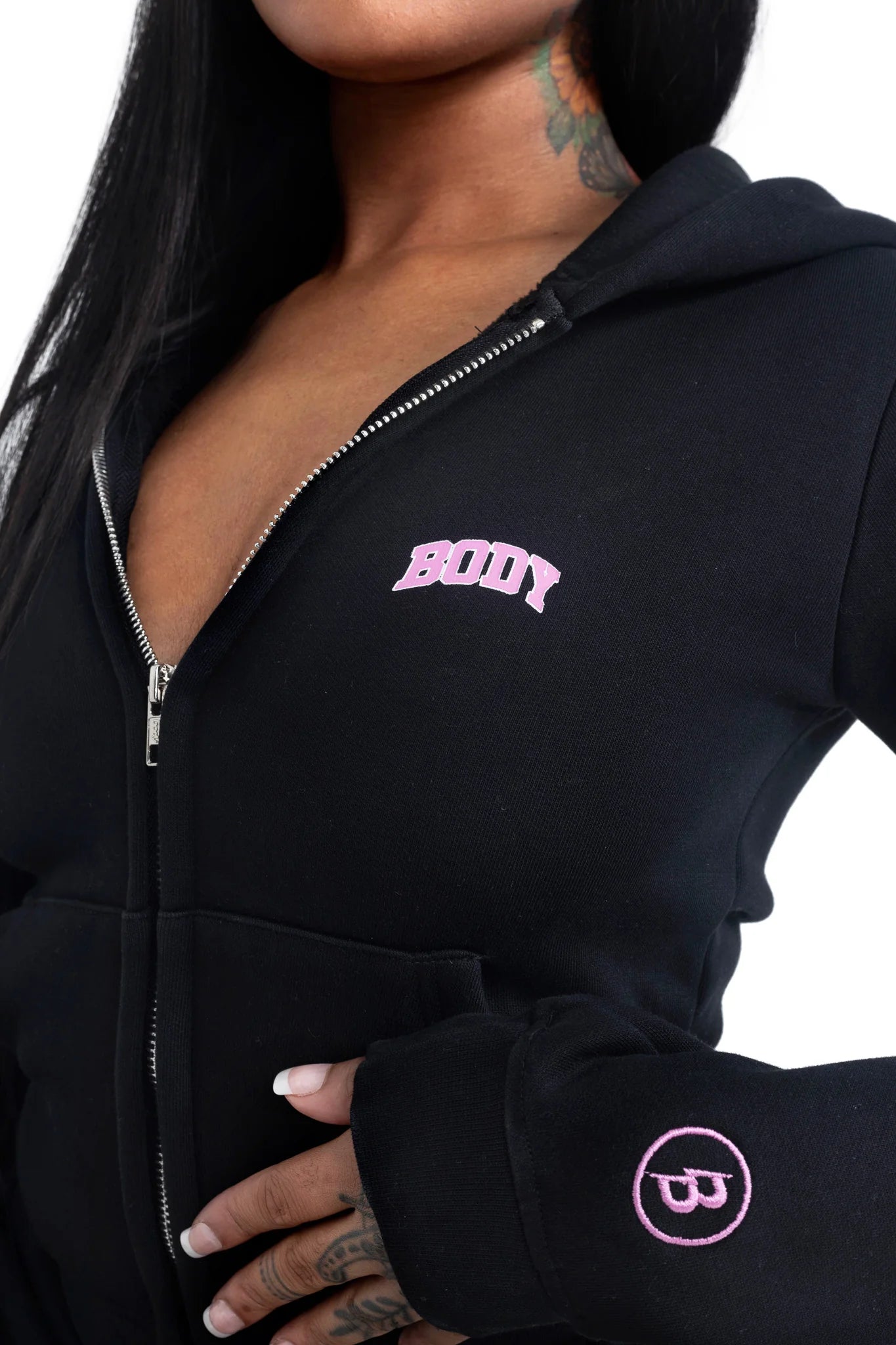 Body By Raven 'Backshot' Black & Pink Zip Up Hoodie