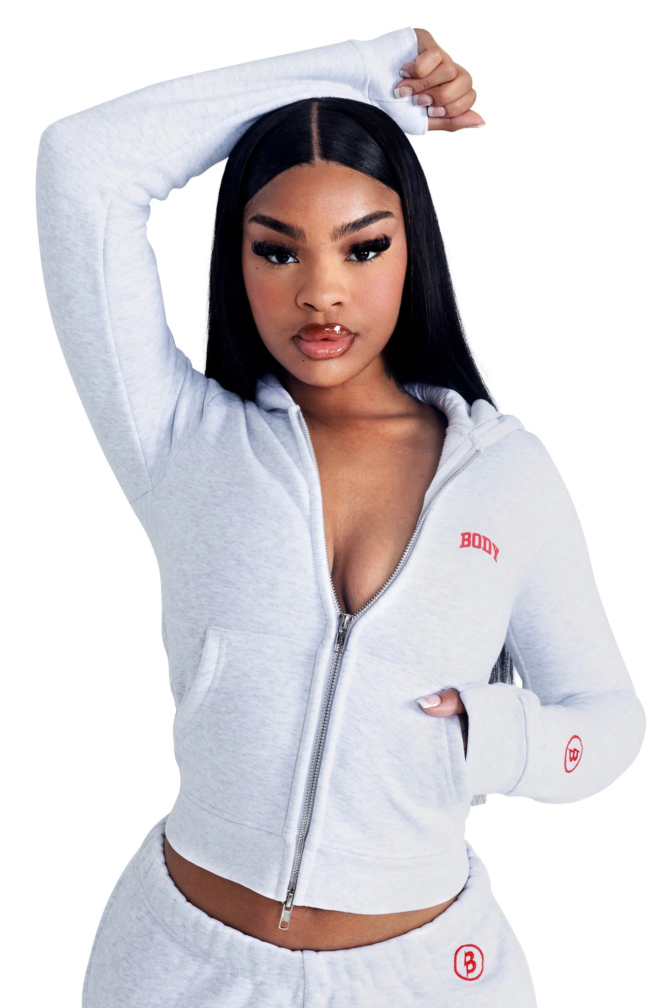 Body By Raven 'Backshot' Grey & Red Zip Up Hoodie