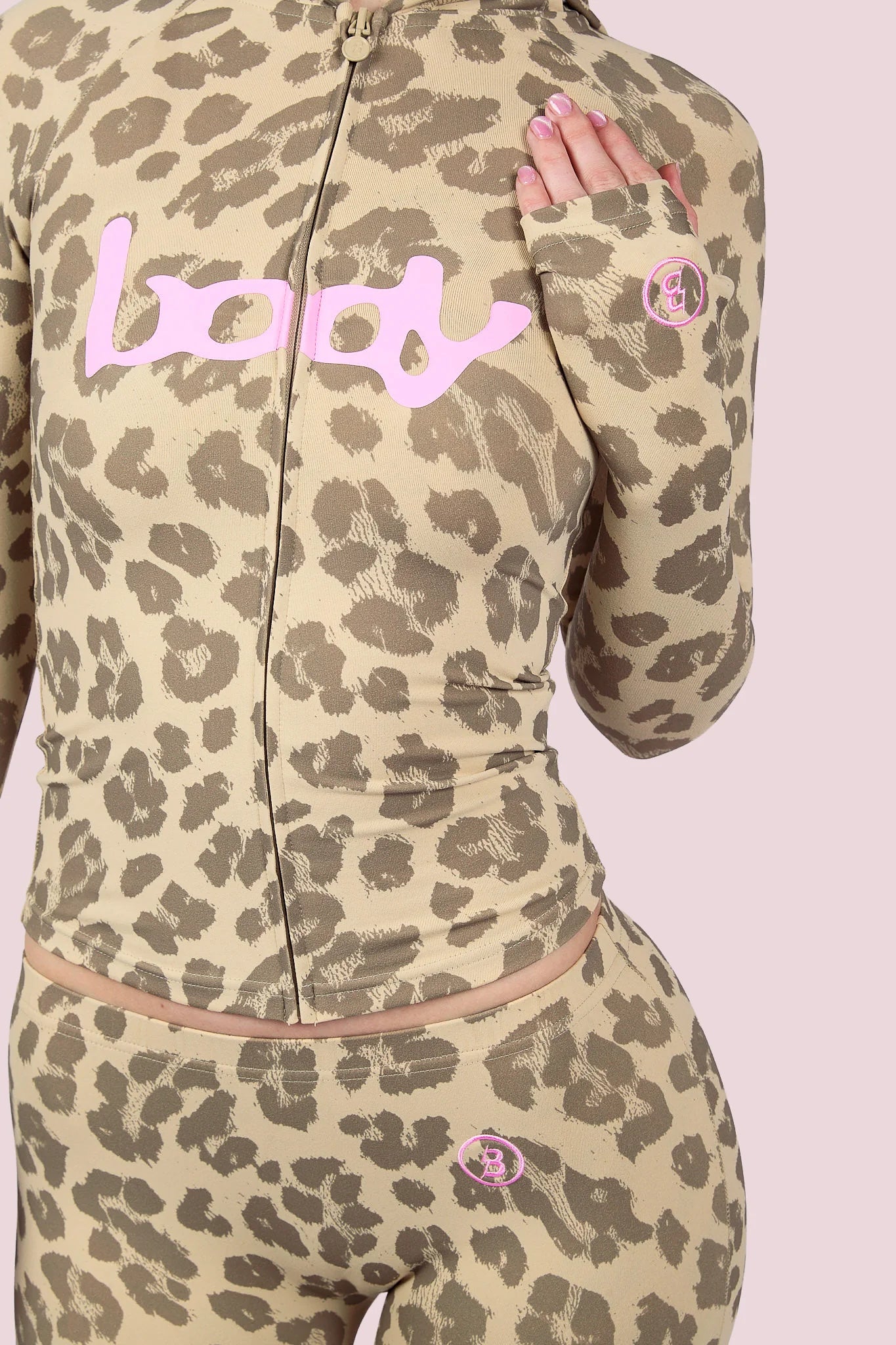 Body By Raven 'Basics 2.0' Leopard & Baby Pink Zip Up Hoodie