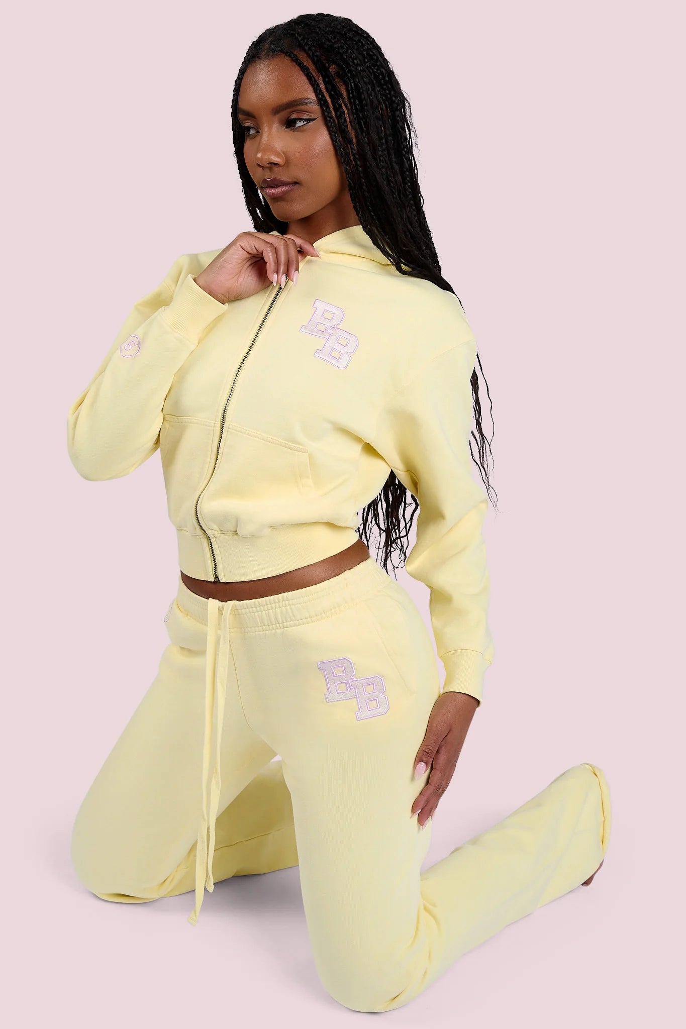 Body By Raven 'University' Butter Yellow & Lavender Sweats