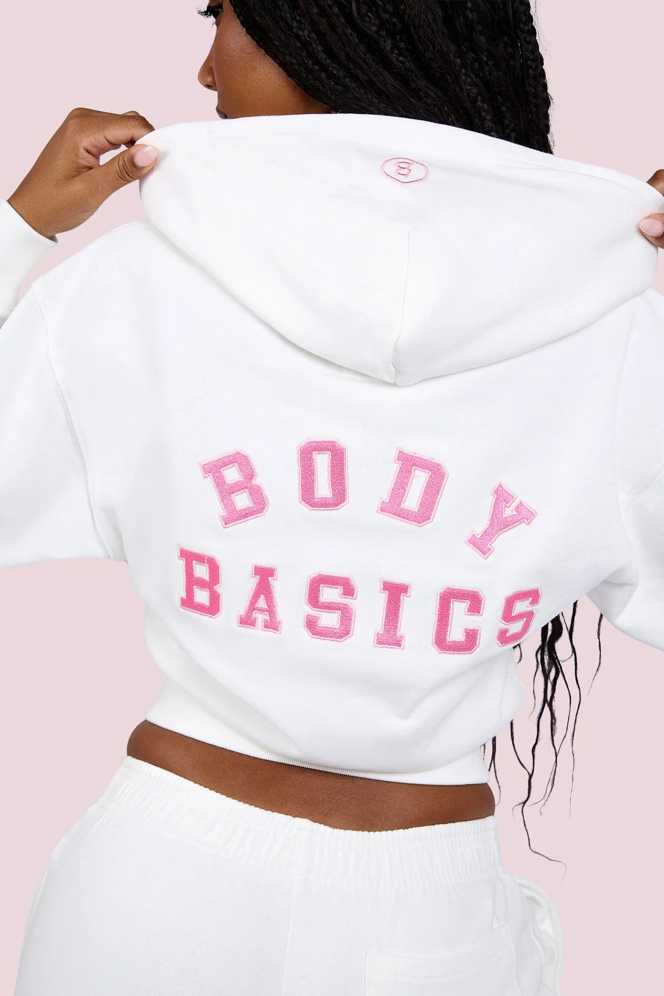 Body By Raven 'University' Eggshell White & Pink Hoodie