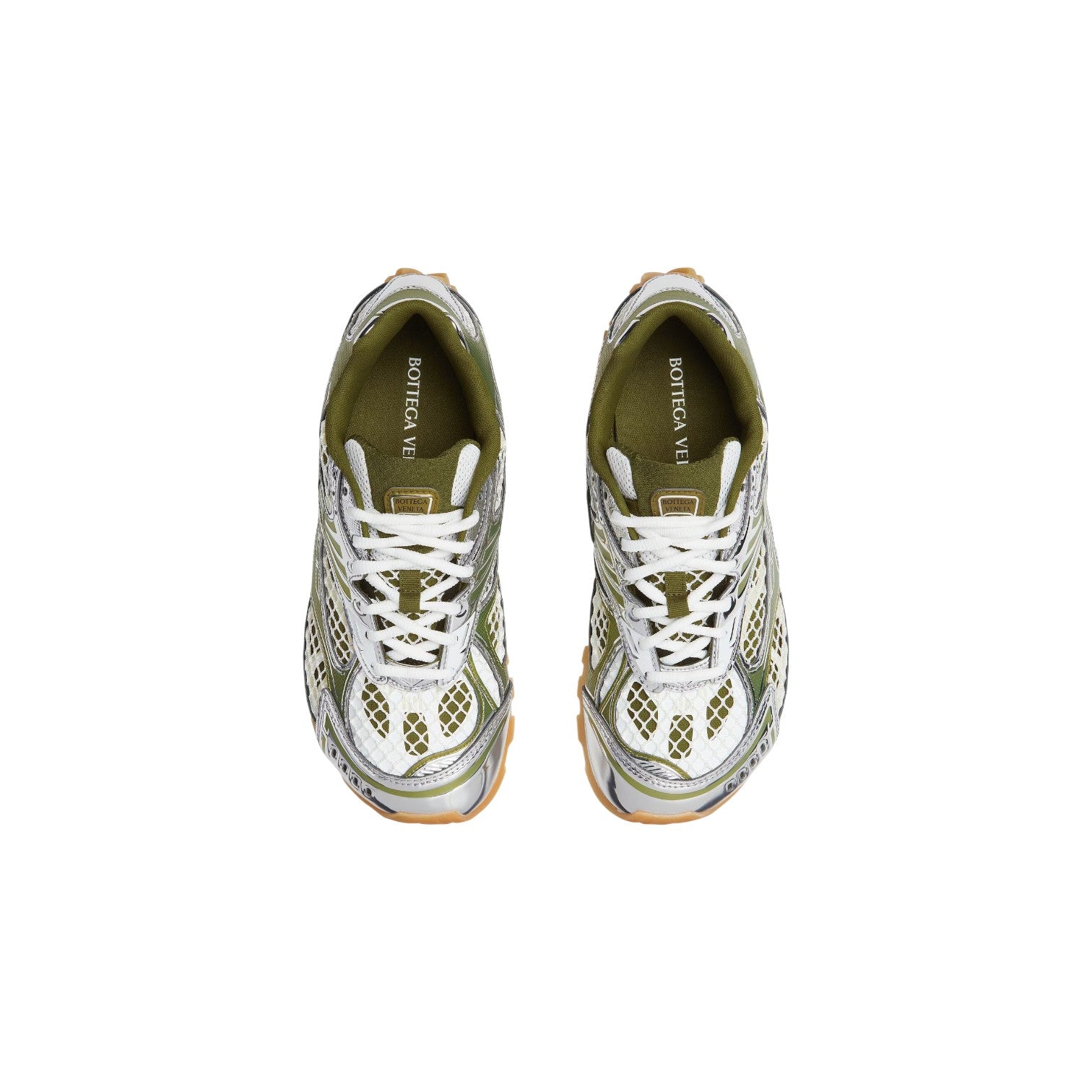 Bottega Veneta 'Orbit' Mud Fishnet & Silver Sneakers