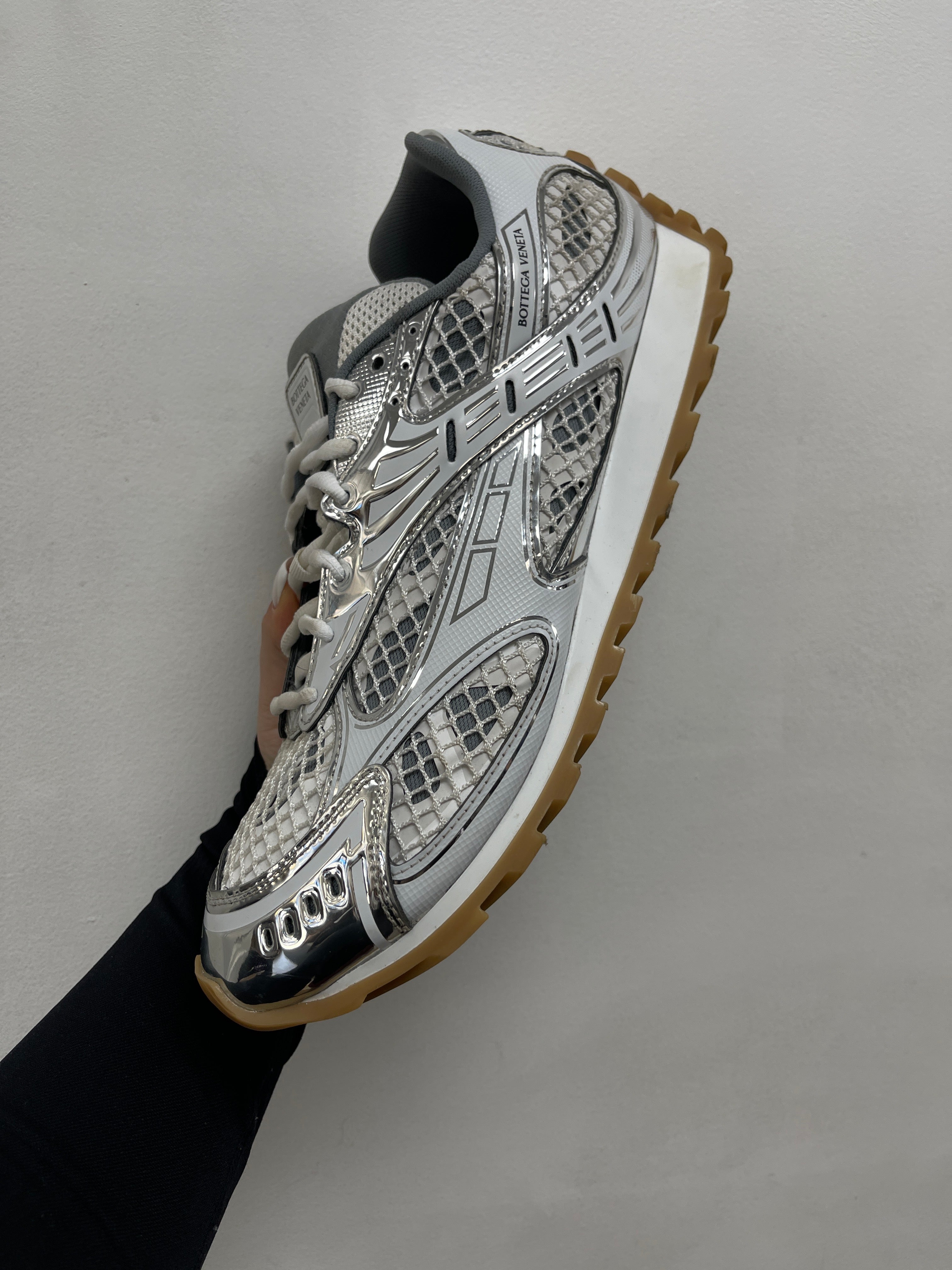 Bottega Veneta White Silver Orbit Sneakers